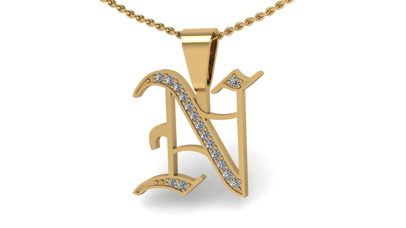 Old English Initial Diamond Pendant - Heavy
