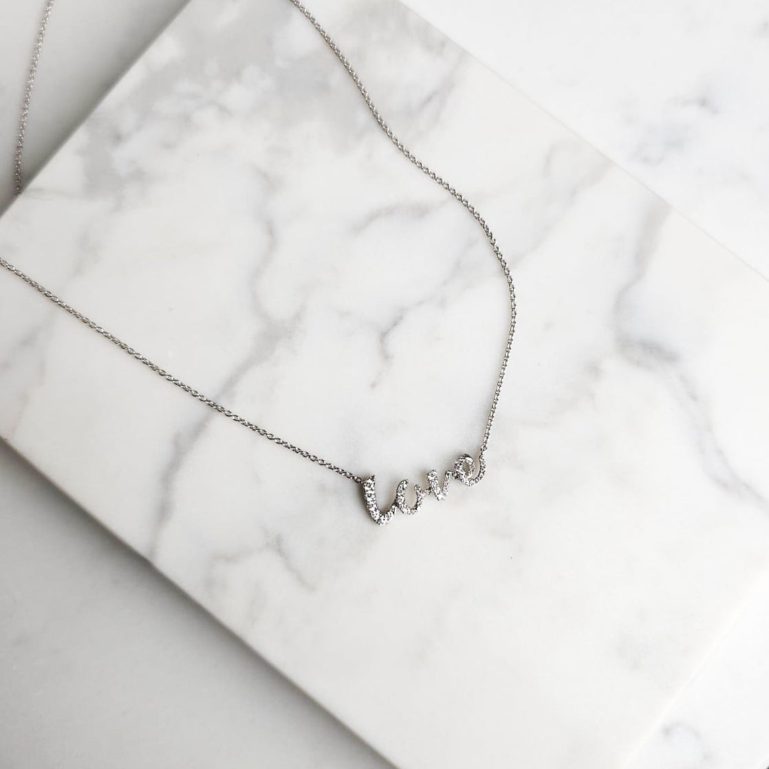 Love Script Necklace - White Gold