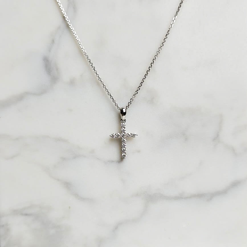 Diamond Cross Pendant - White Gold