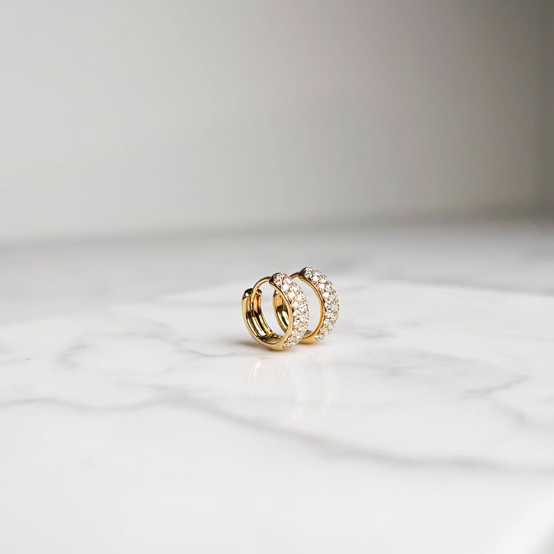 Yellow Gold & Diamond Huggies - 3 Row