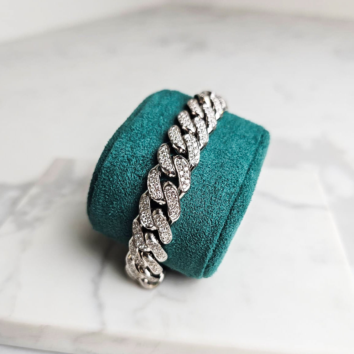 Custom │  Iced Out White Gold Cuban Bracelet