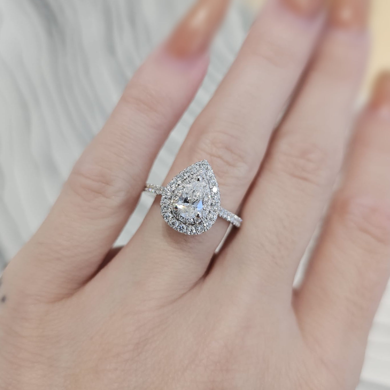 Pear Brilliant Double Halo Engagement Ring