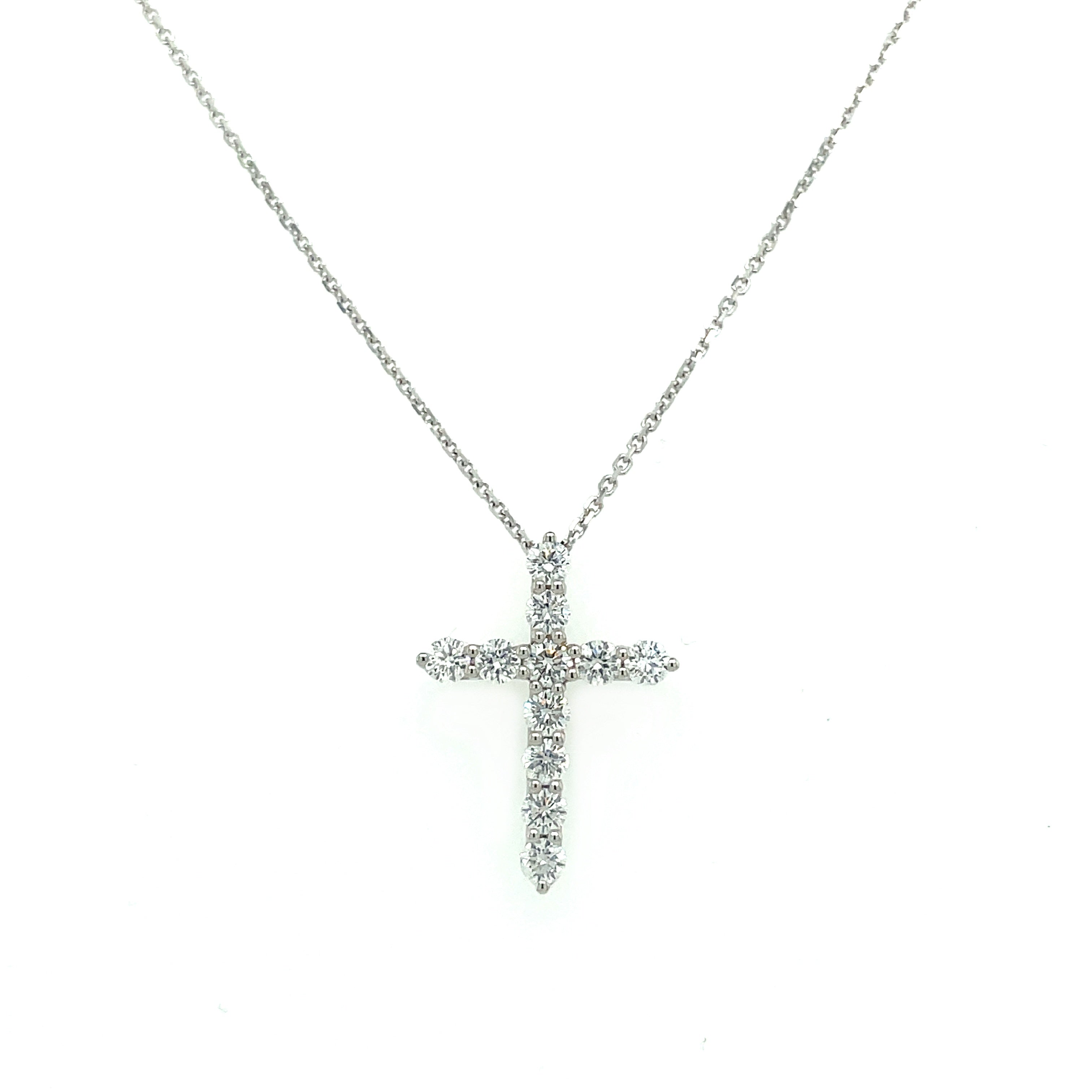 Diamond Cross Pendant with Invisible Bale - White Gold
