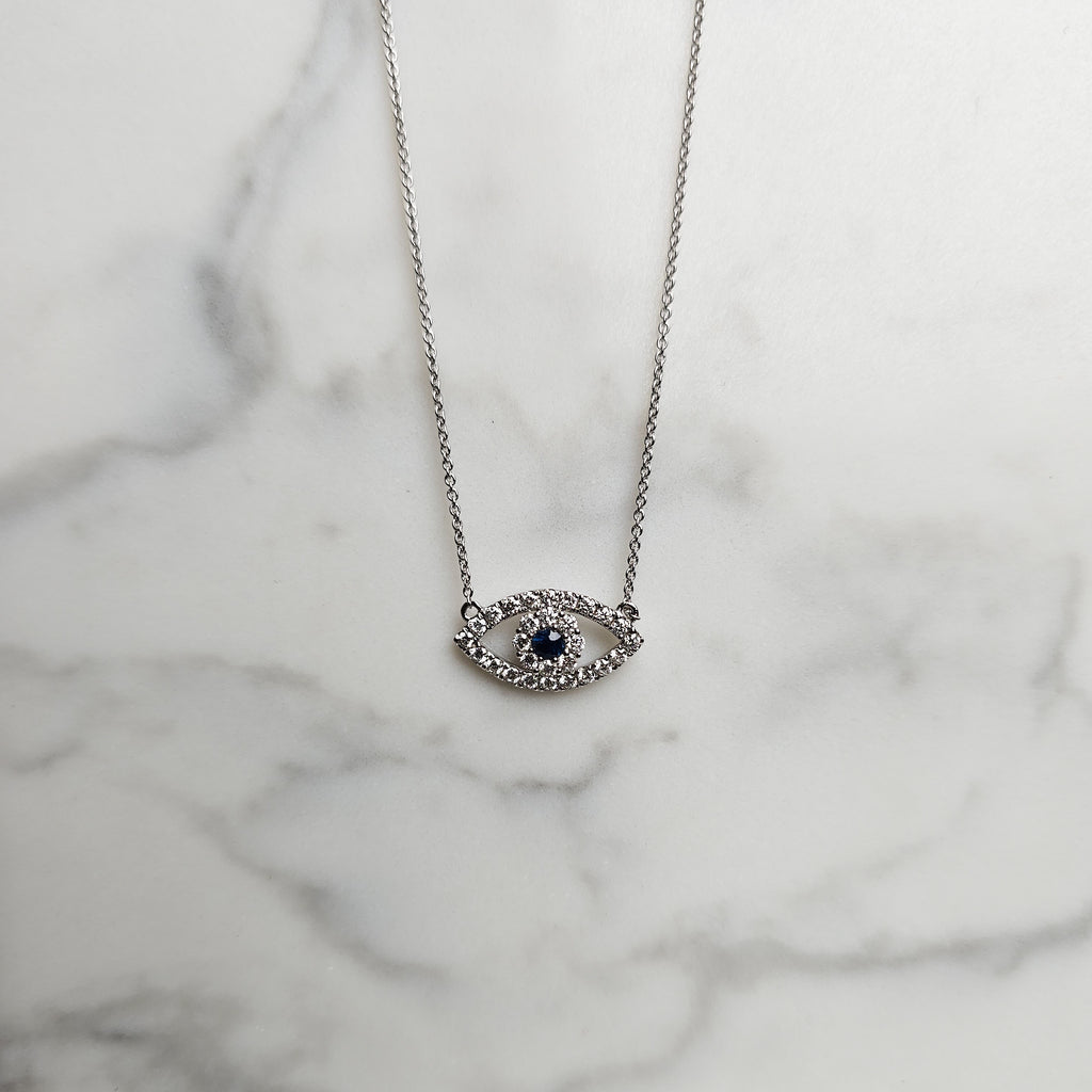 Evil Eye Sapphire & White Gold Necklace