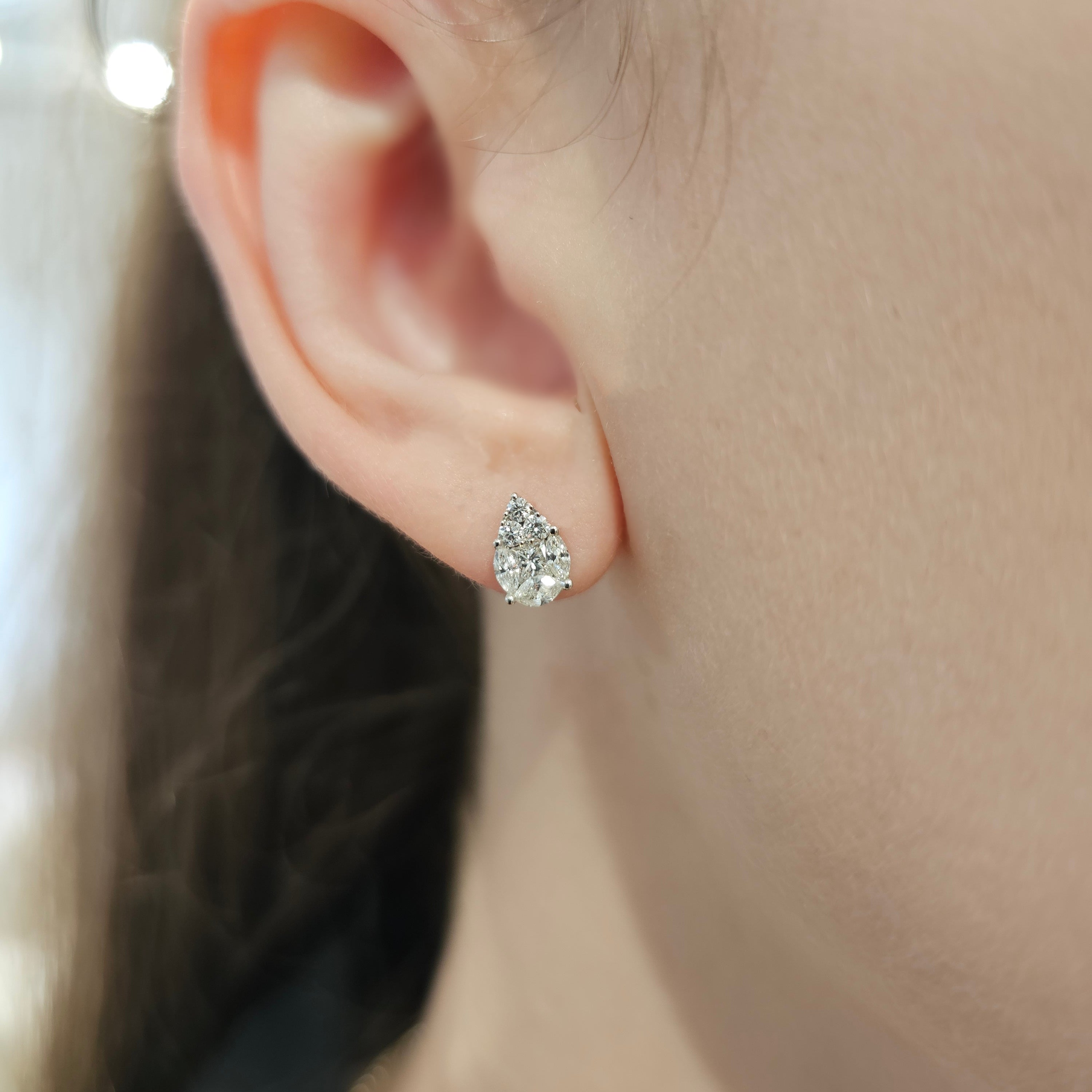 Pear Shape Illusion Diamond Studs