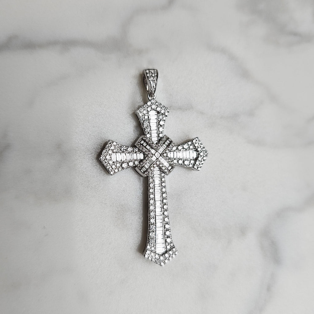 Baguette Two Piece Cross - White Gold