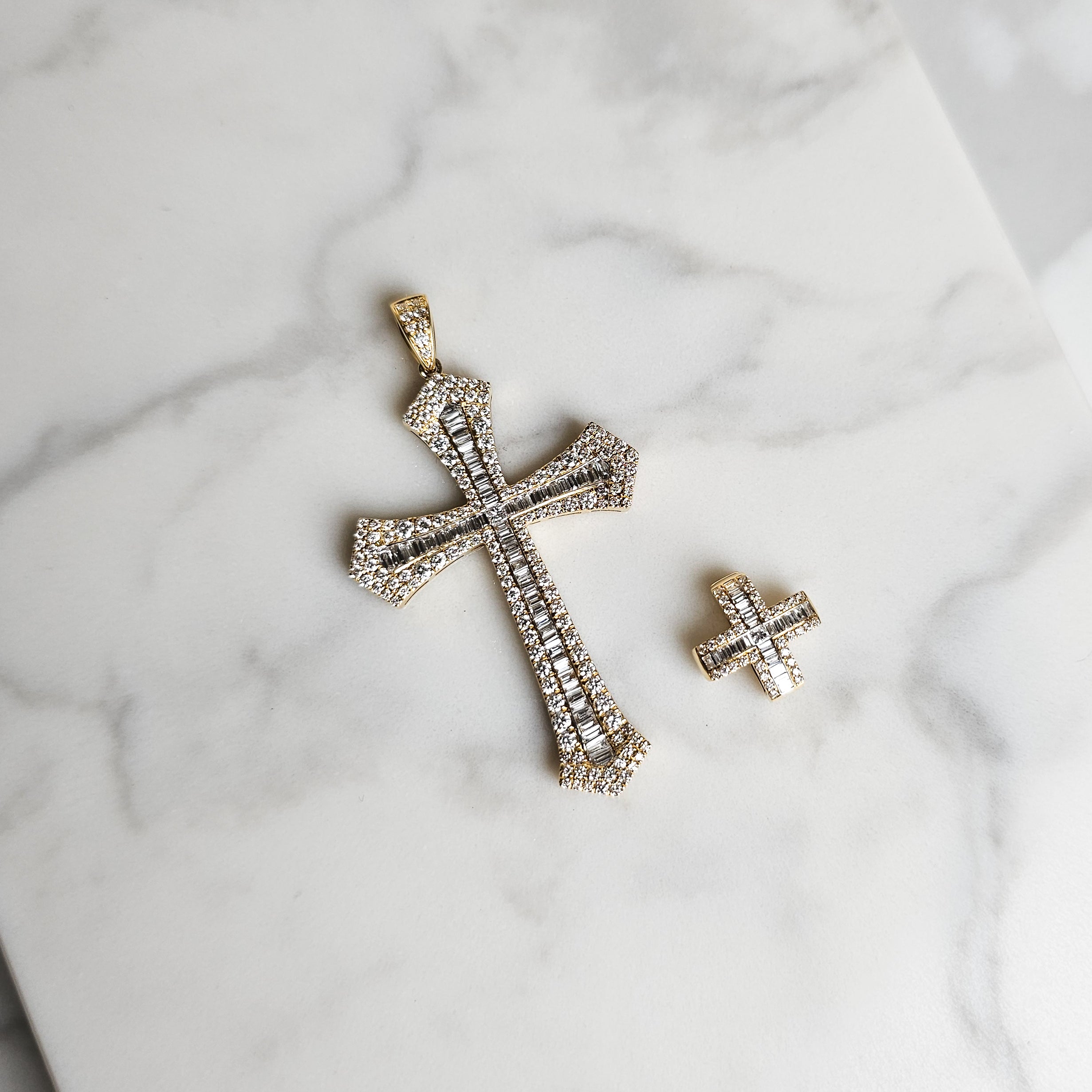 Baguette Two Piece Cross - Yellow Gold