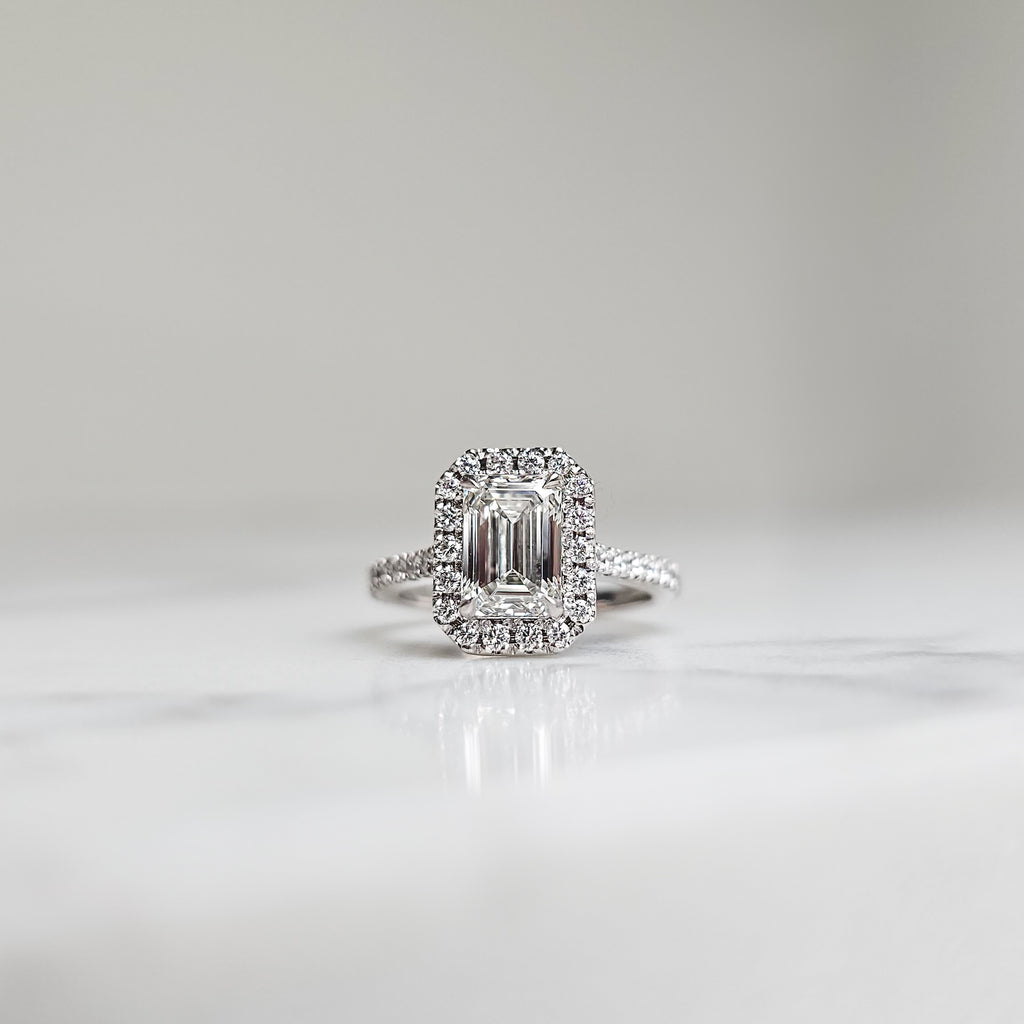 Emerald Cut Halo Engagement Ring - 2.14ct