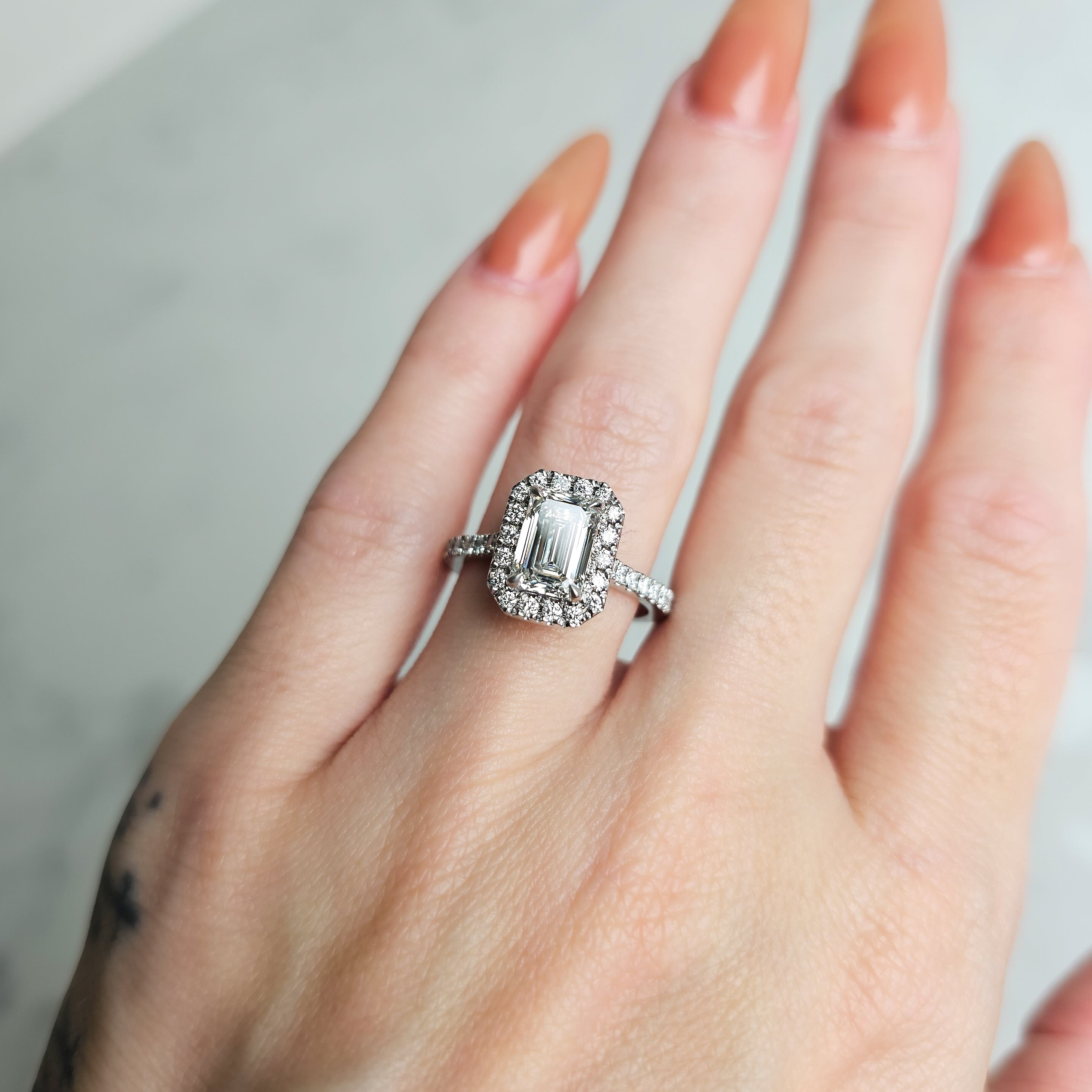 Emerald Cut Halo Engagement Ring