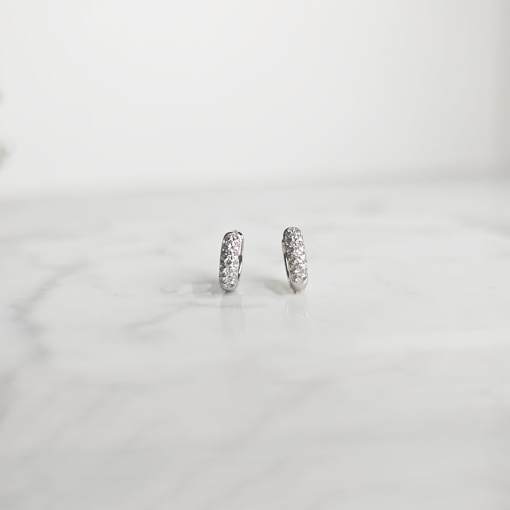 White Gold & Diamond Huggies - 3 Row (Small)