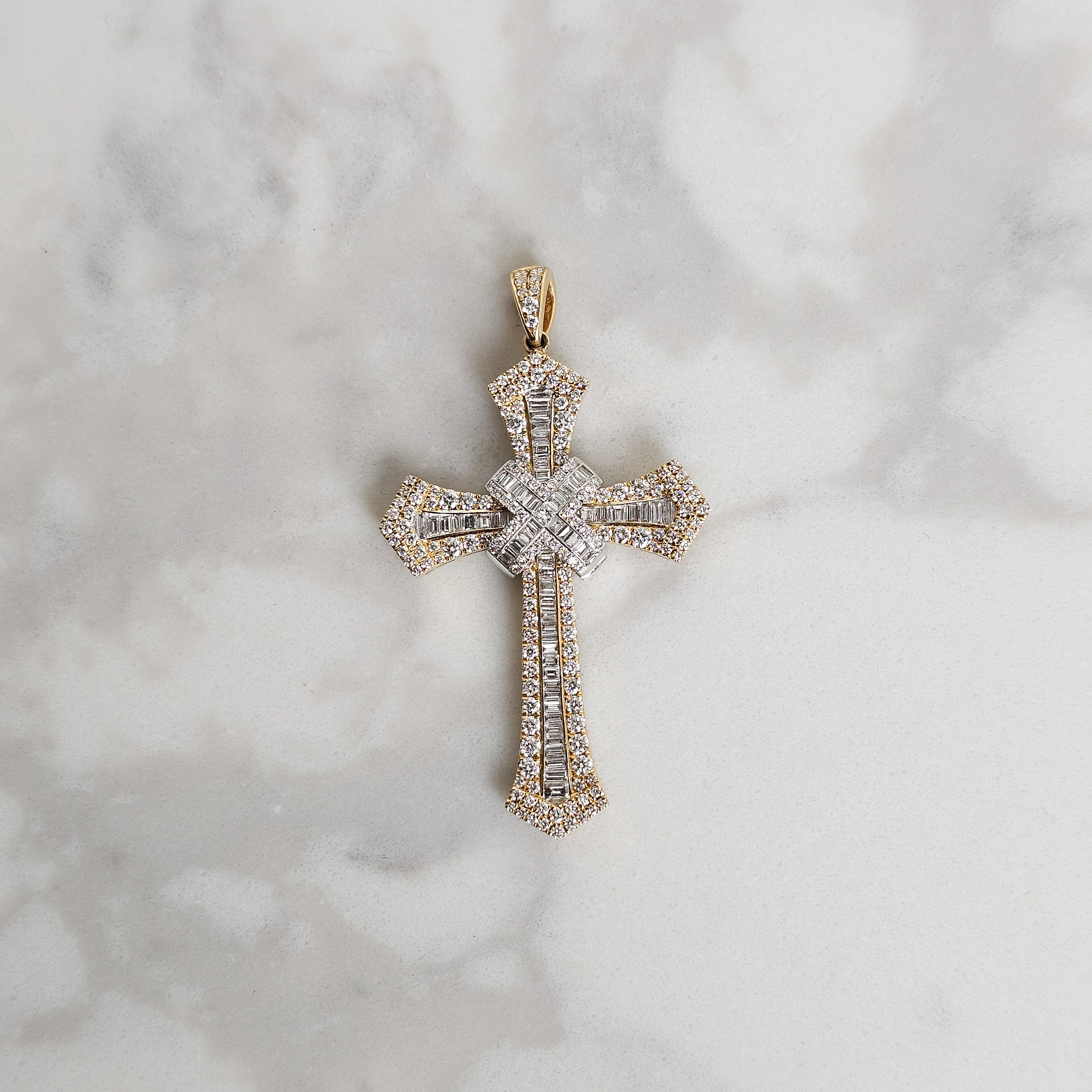 Baguette Two Piece Cross - Yellow Gold