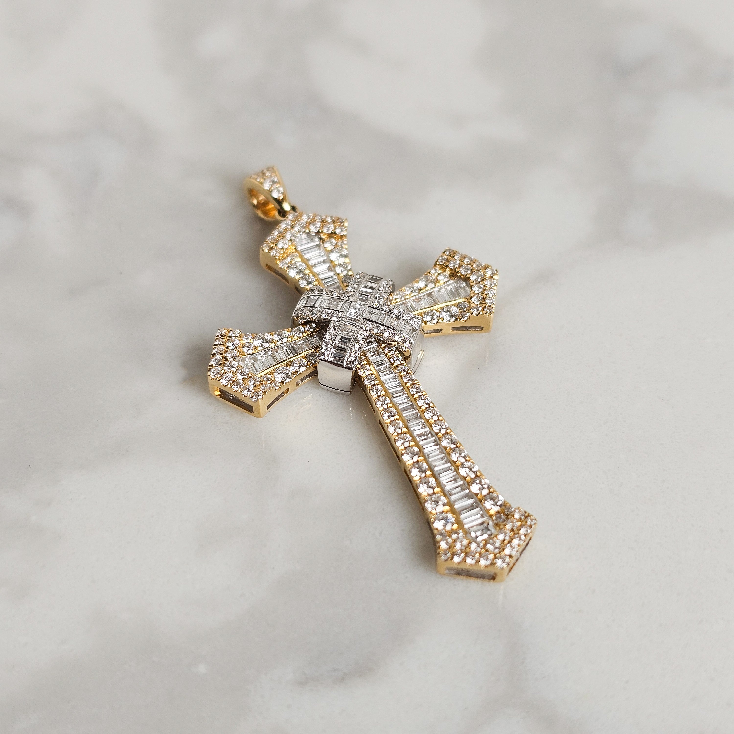 Baguette Two Piece Cross - Yellow Gold