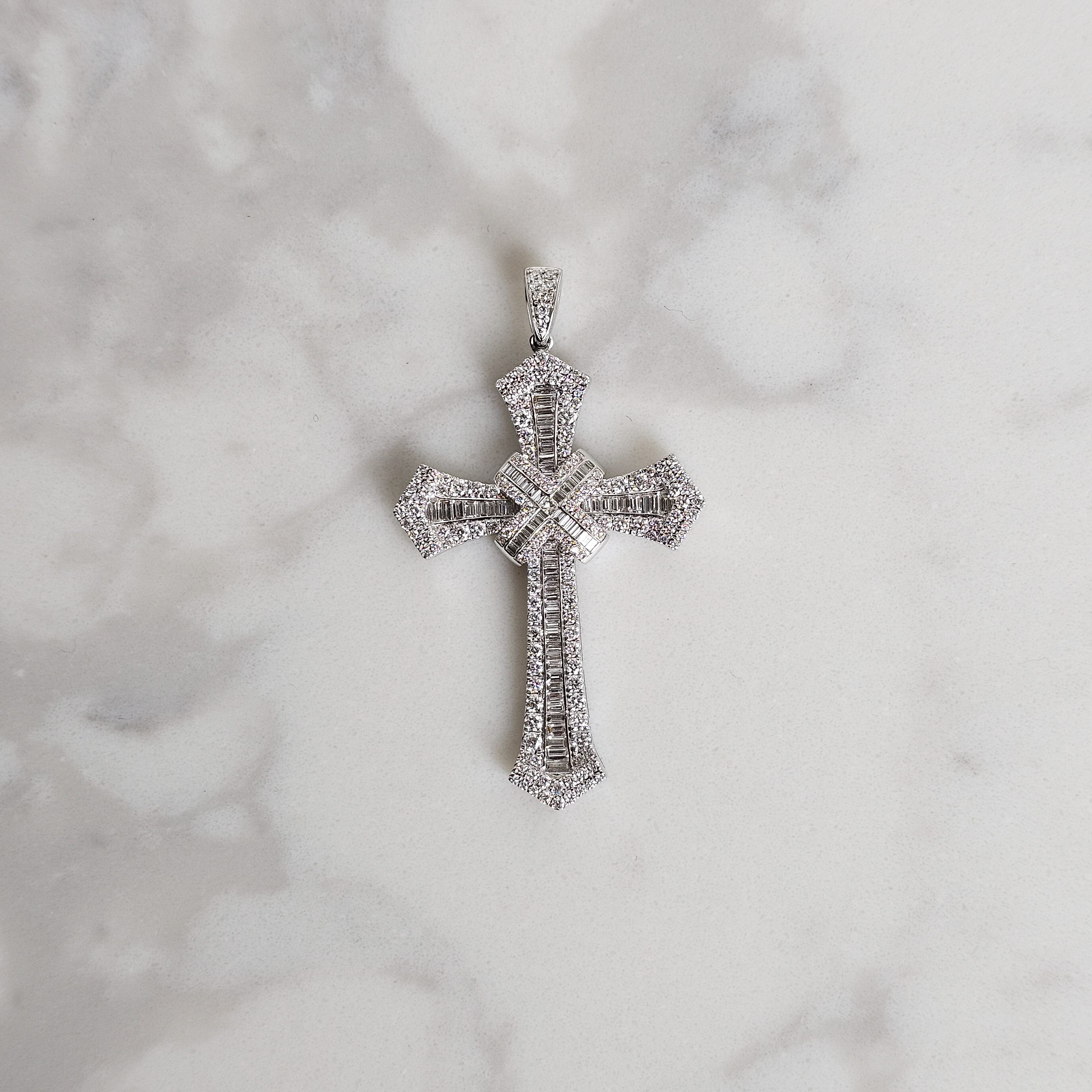 Baguette Two Piece Cross - White Gold