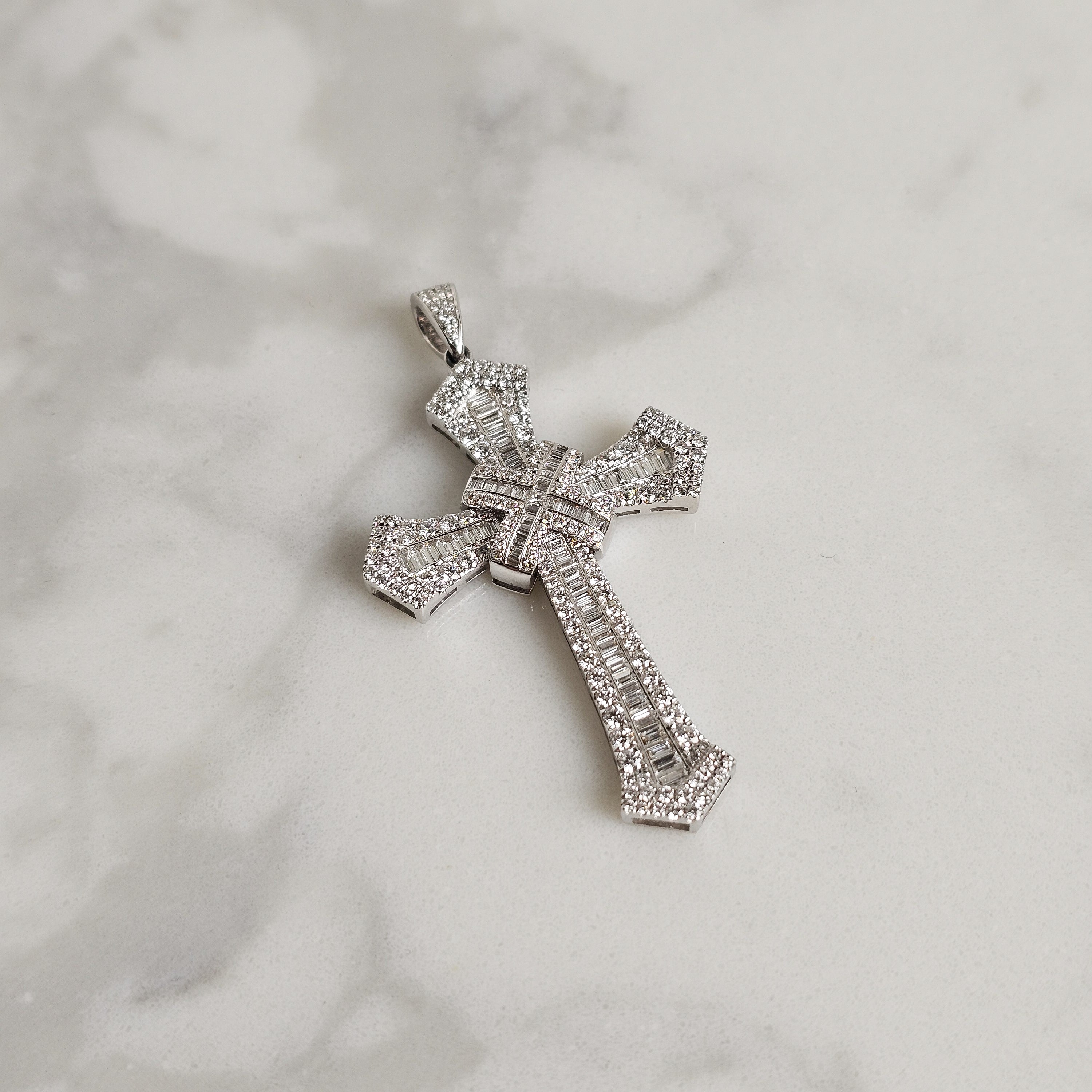 Baguette Two Piece Cross - White Gold