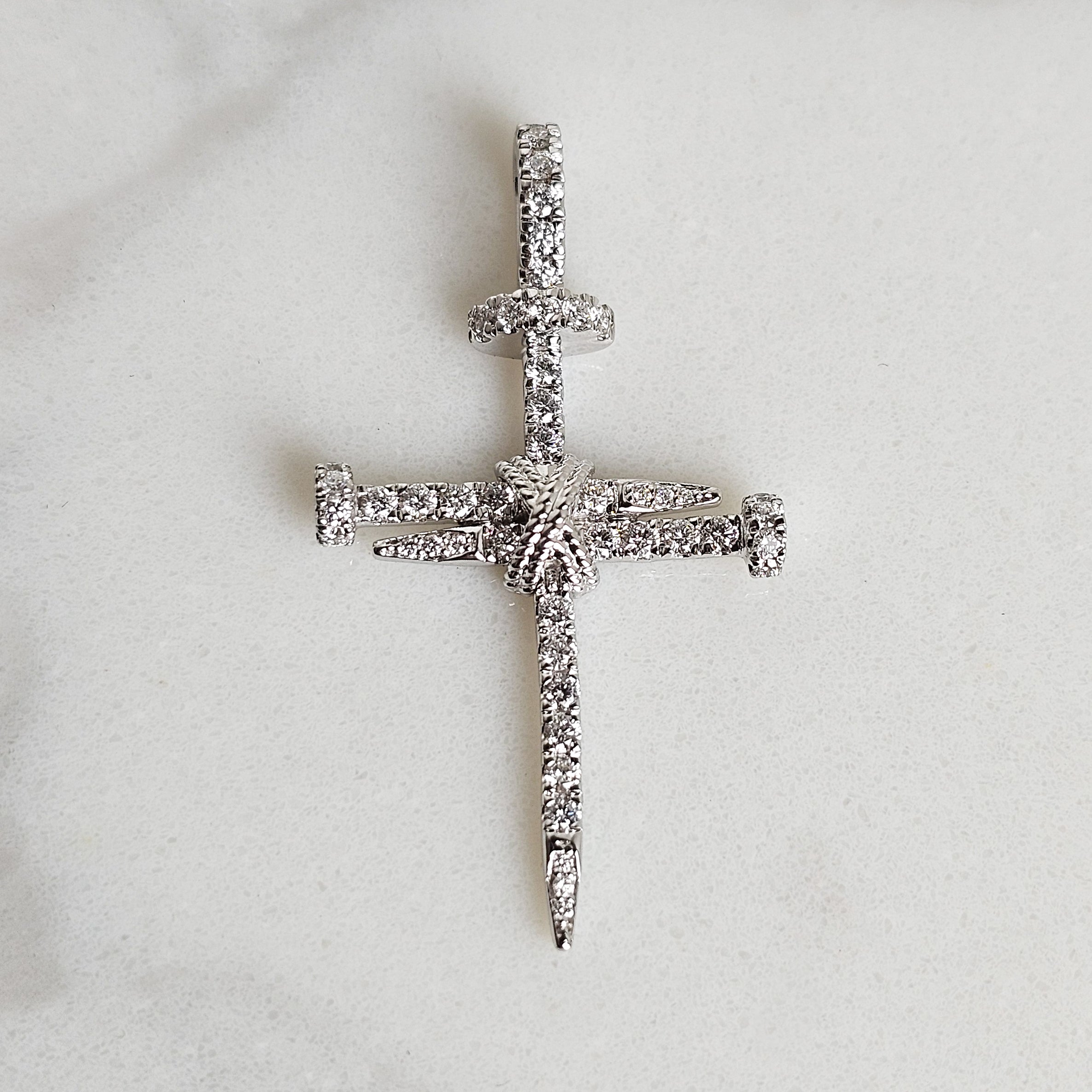 Small Diamond Nail Cross - White Gold