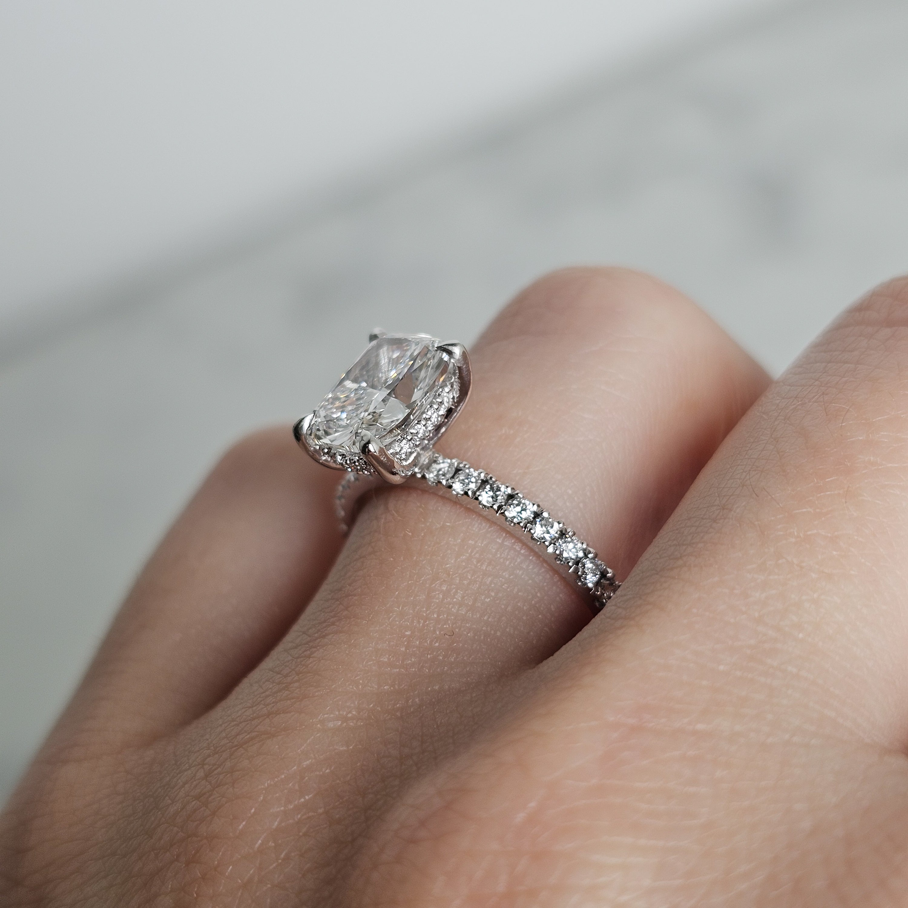 Cushion Cut with Pavé Half Eternity & Hidden Halo