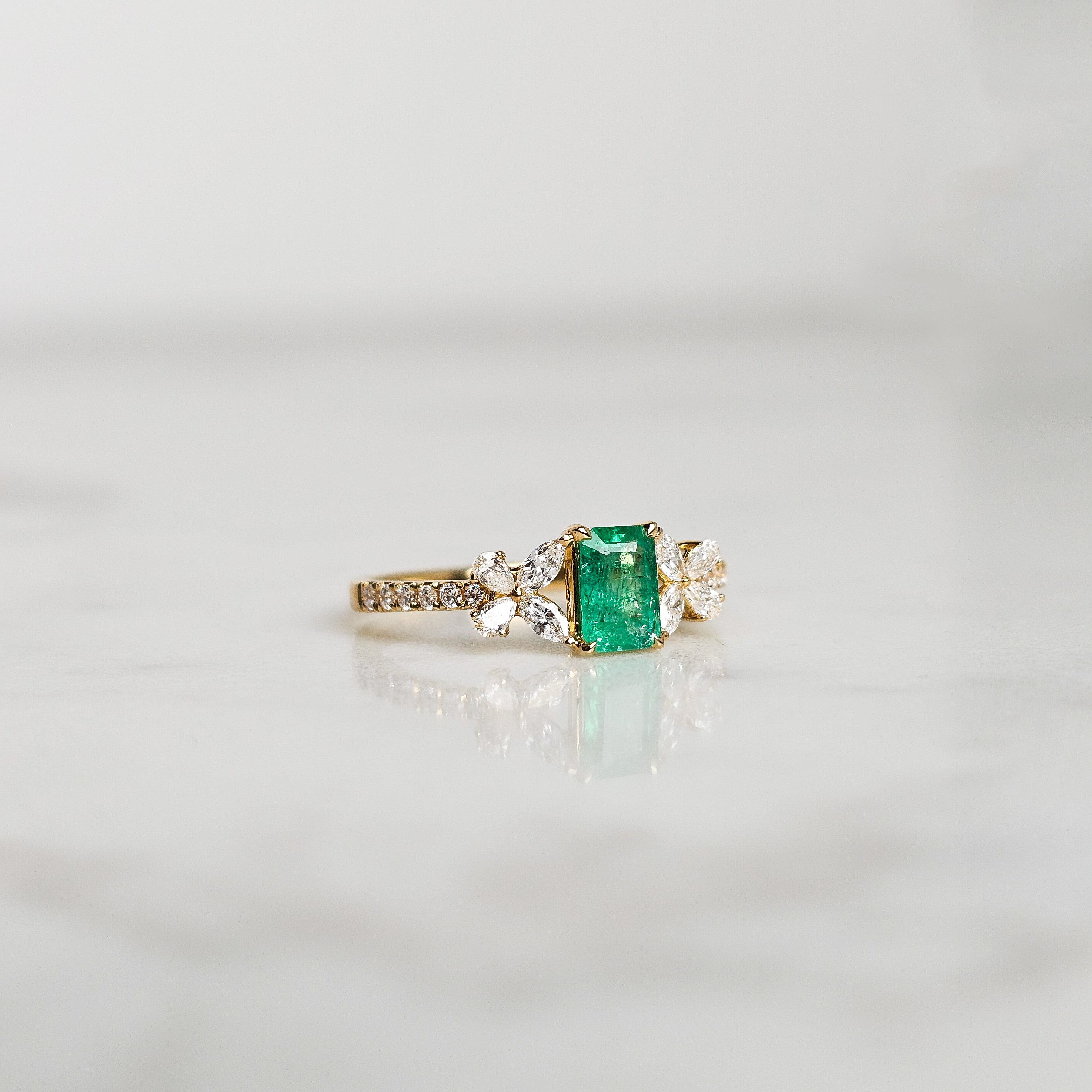 Emerald & Diamond Butterfly Ring