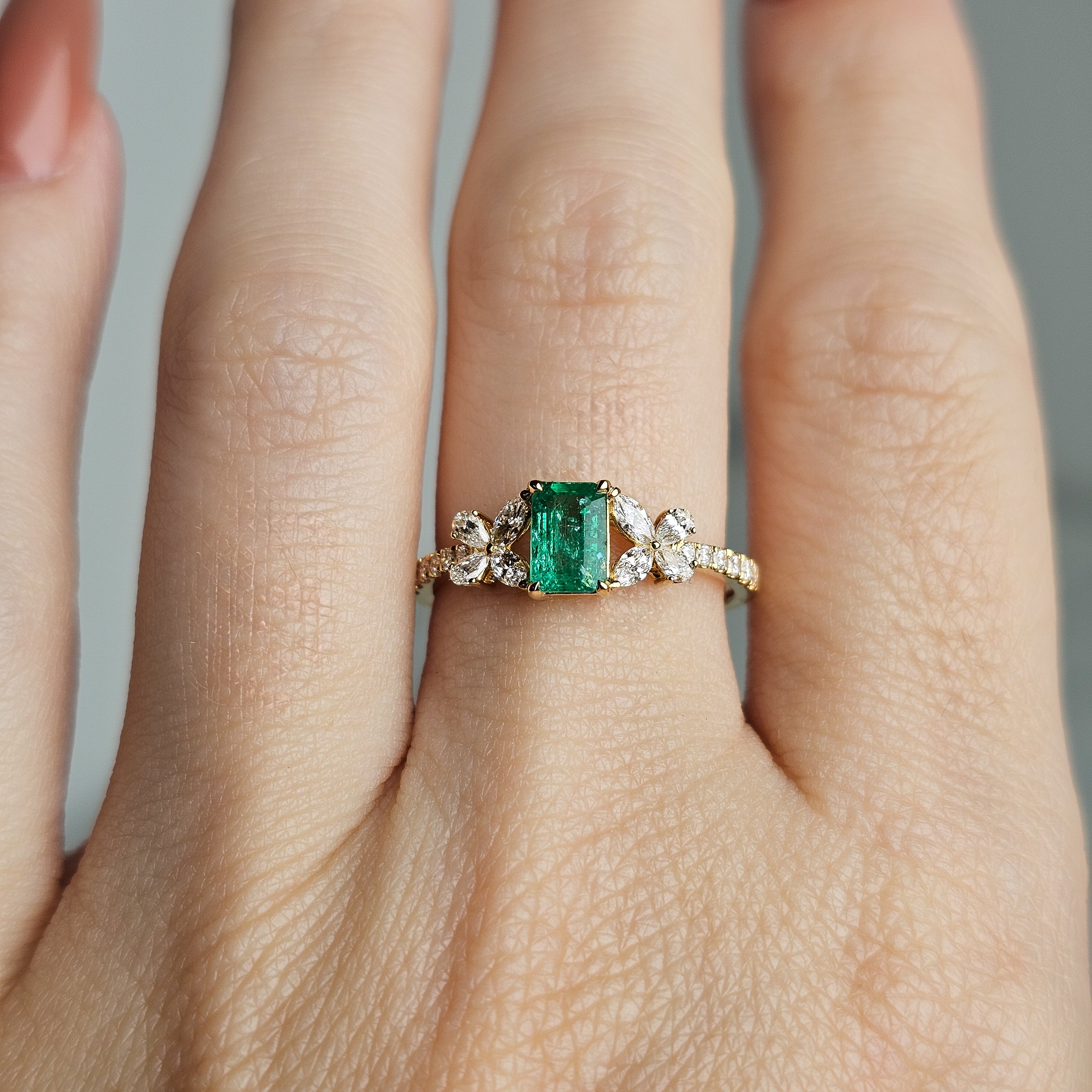 Emerald & Diamond Butterfly Ring