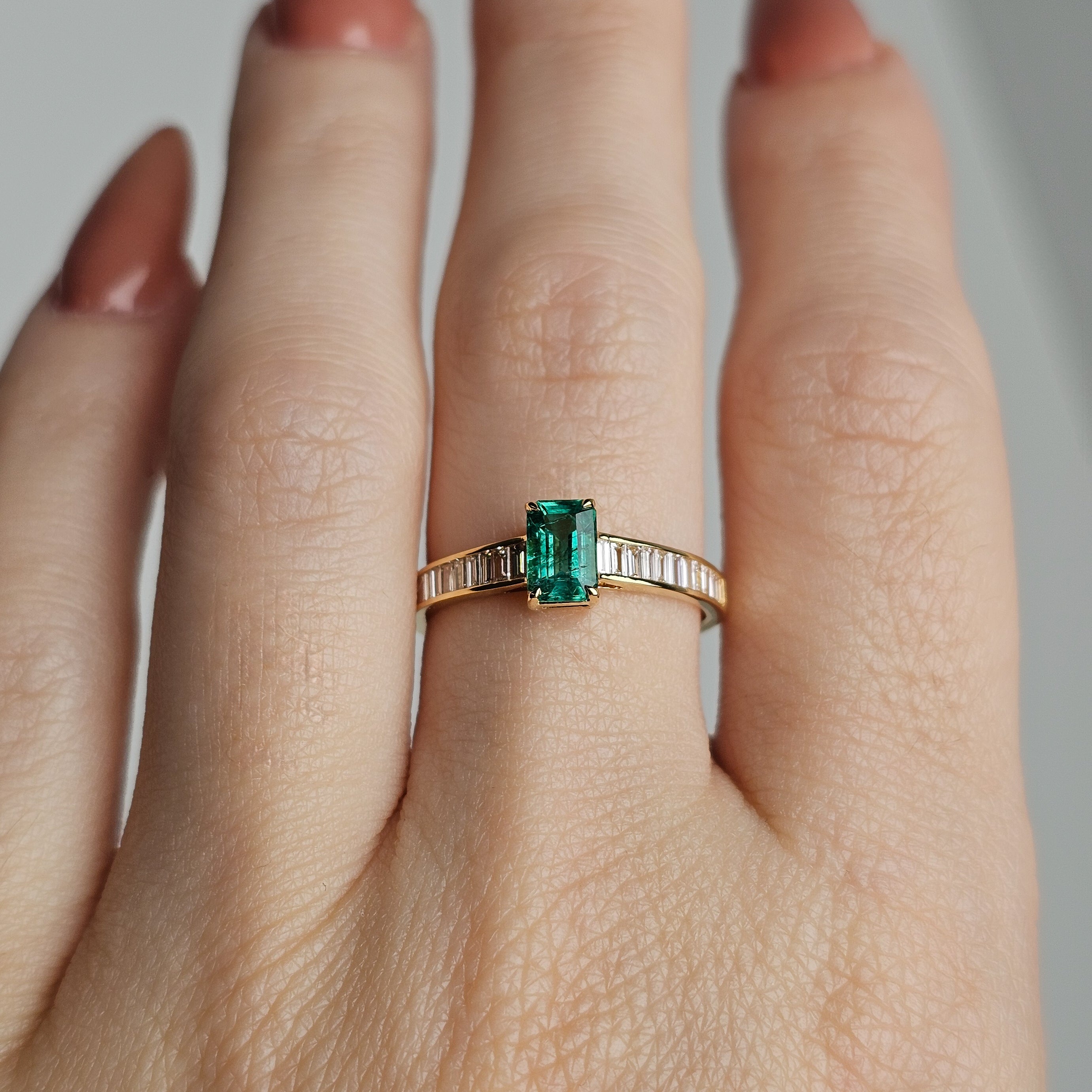 Emerald and Baguette Diamond Ring