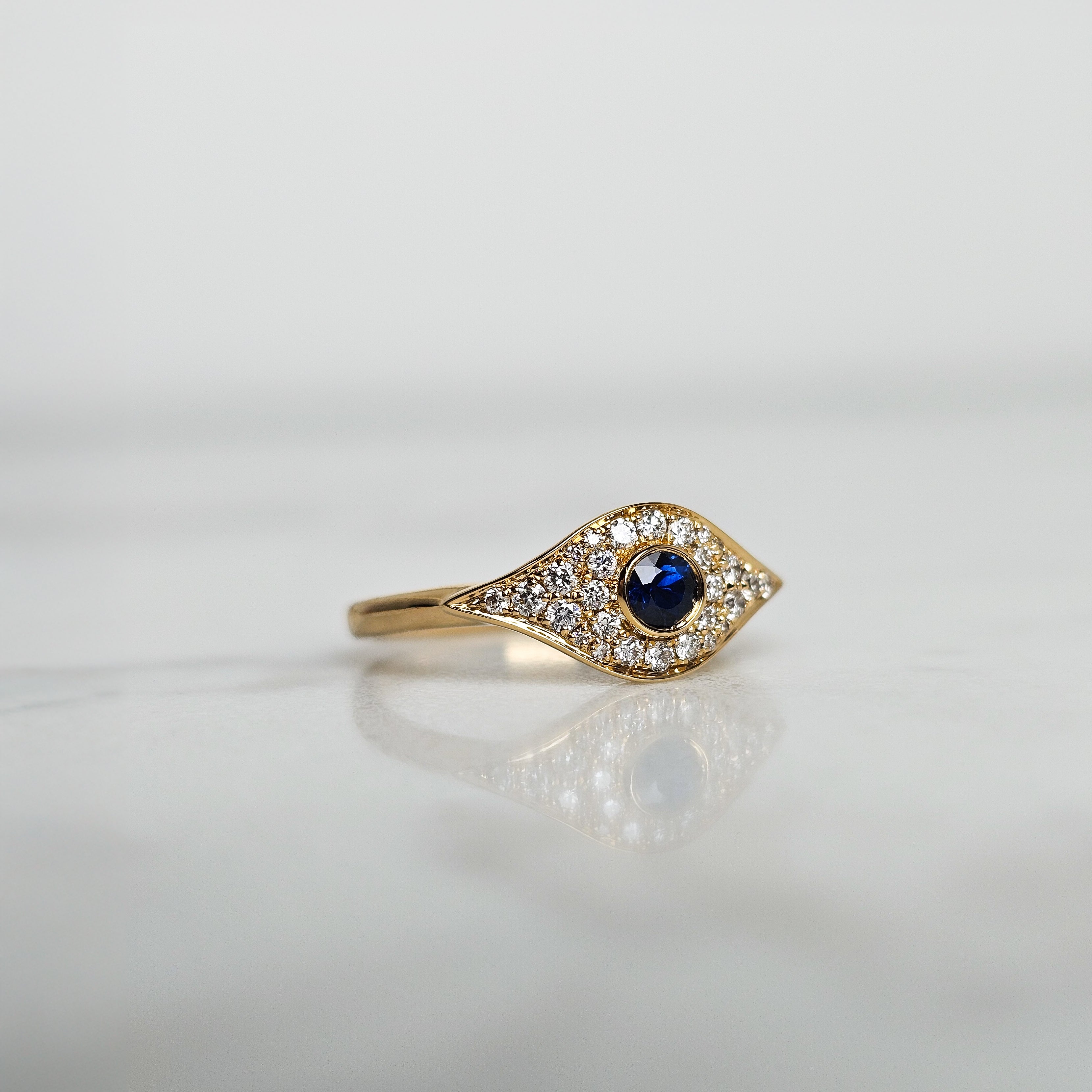 Diamond & Sapphire Evil Eye Ring - Yellow Gold