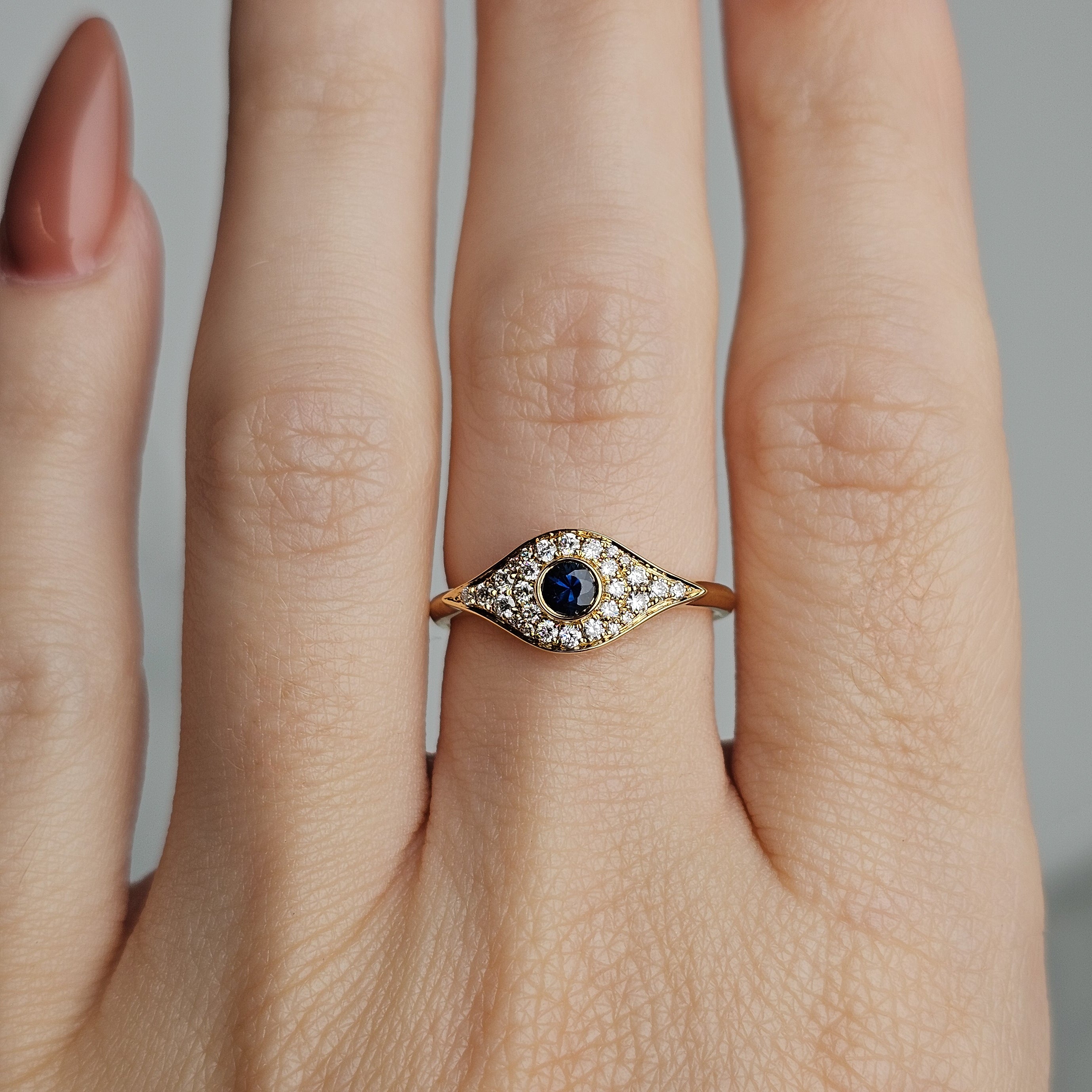 Diamond & Sapphire Evil Eye Ring - Yellow Gold