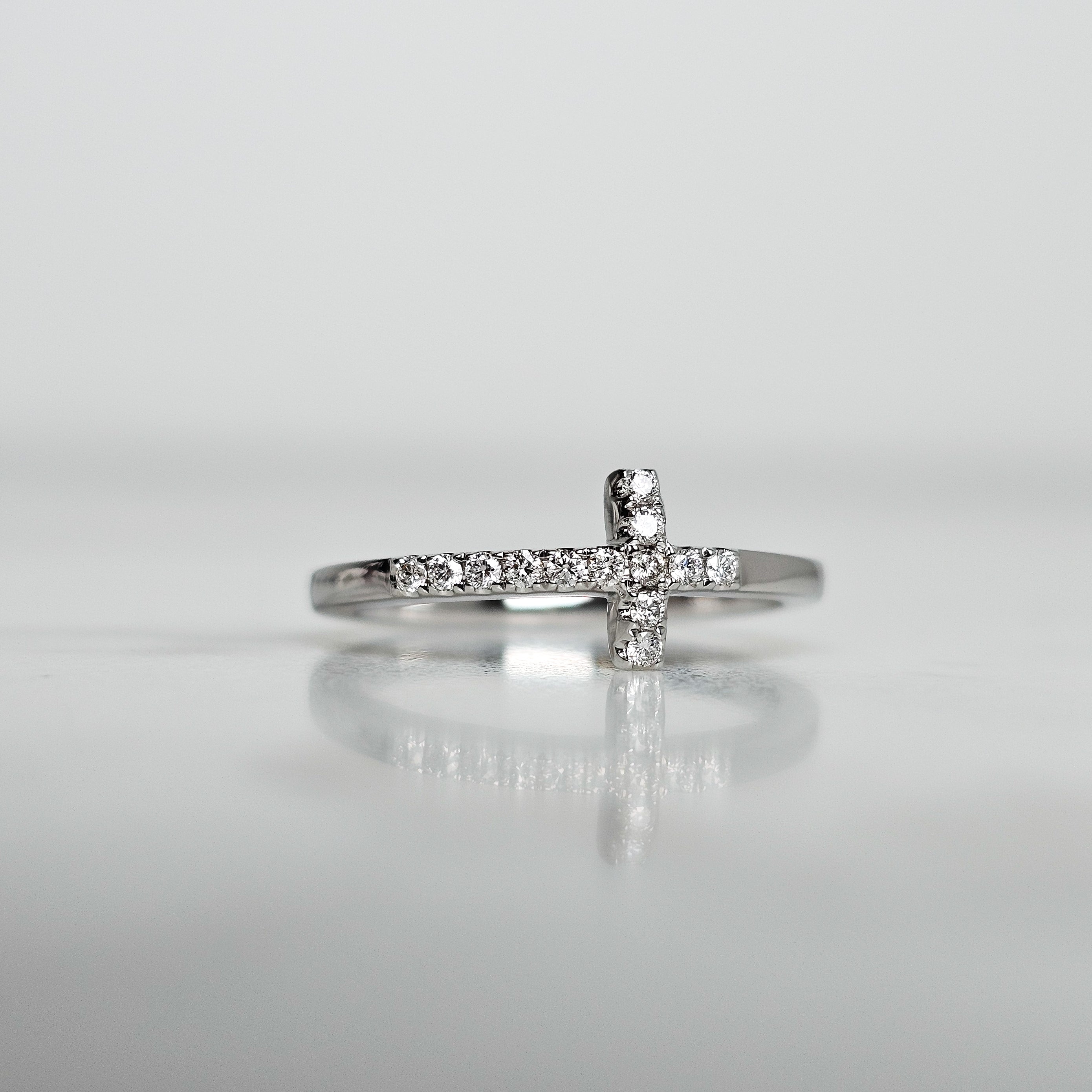 Diamond Pavé Cross Ring - White Ring