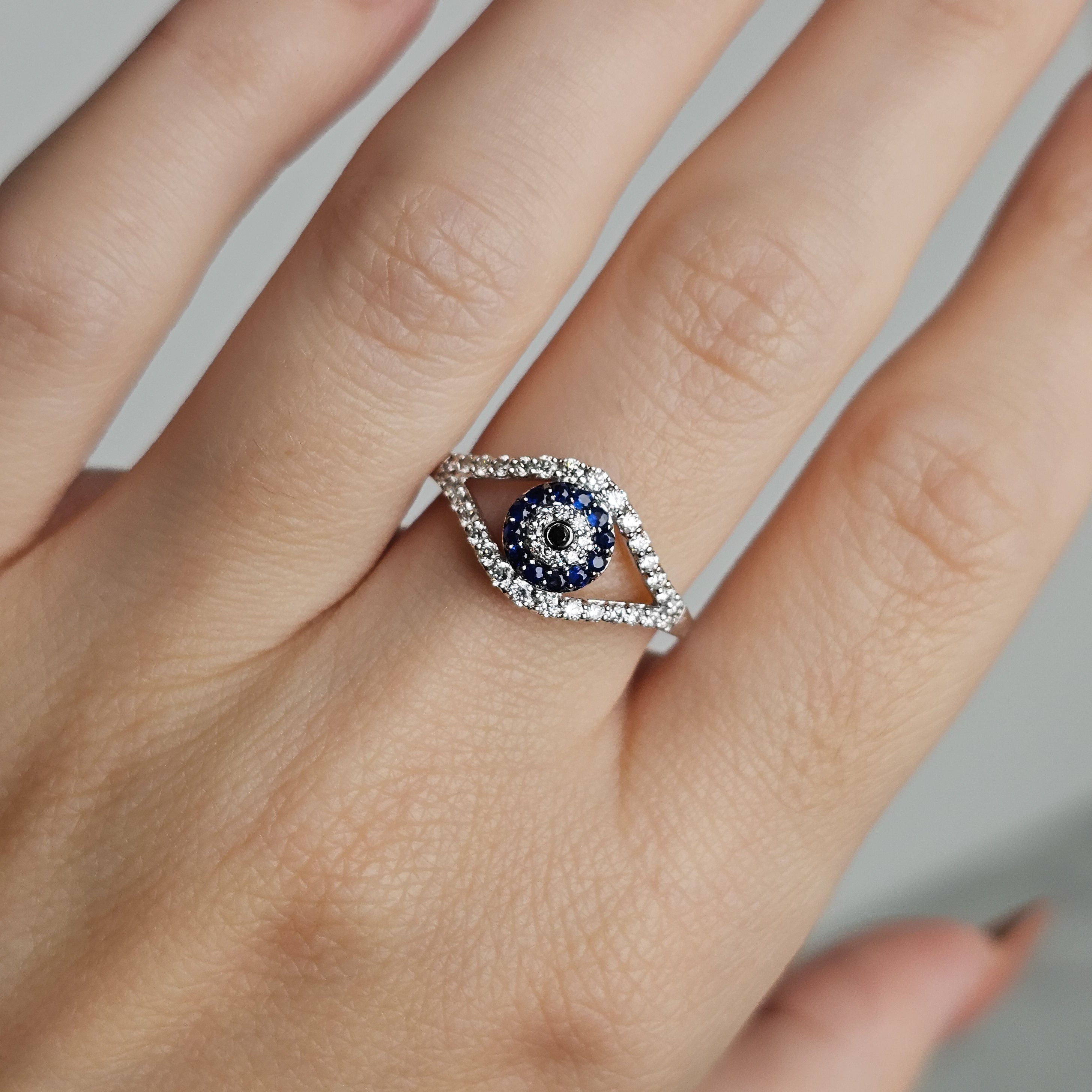 Diamond, Sapphire & Black Diamond Evil Eye Ring