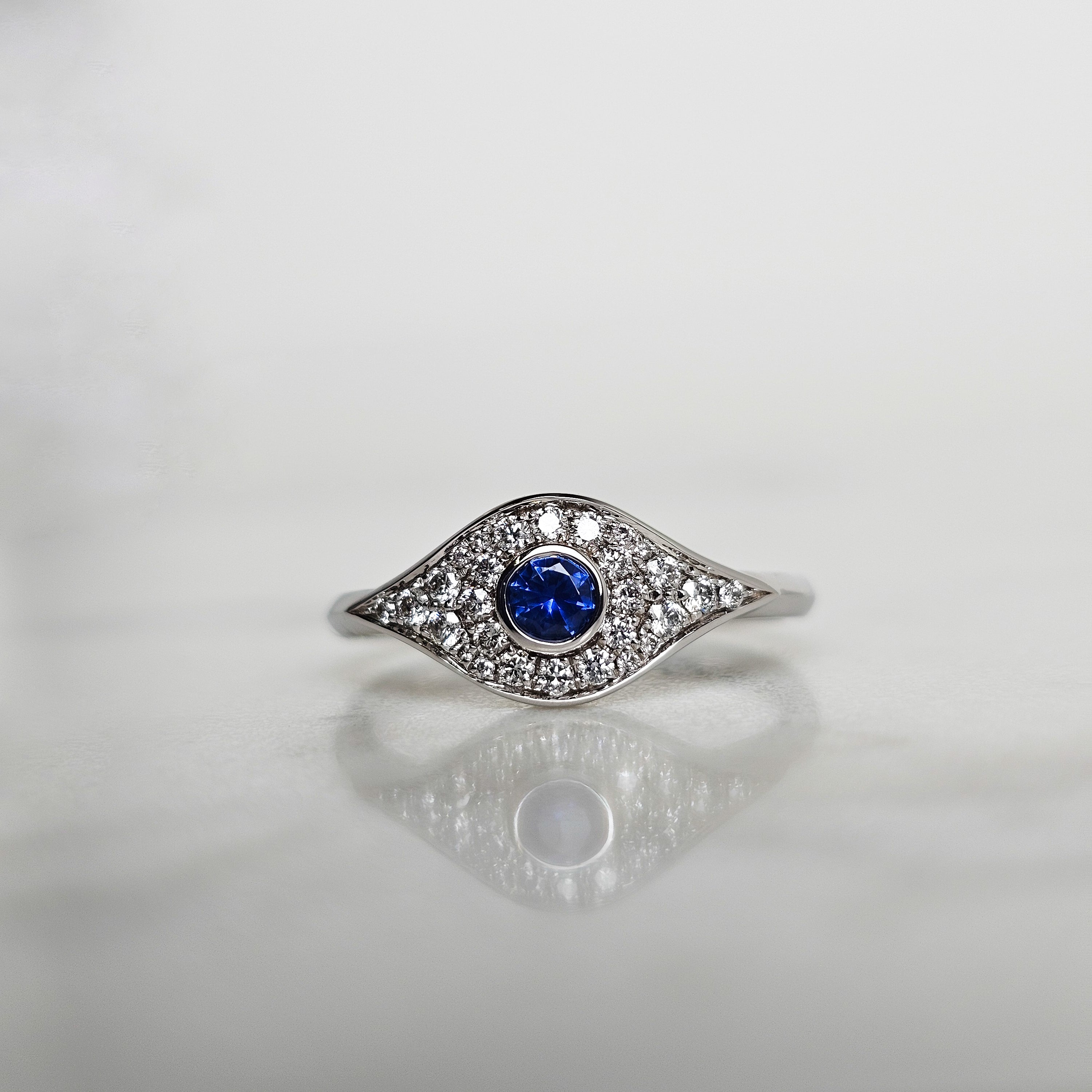 Diamond & Sapphire Evil Eye Ring - White Gold