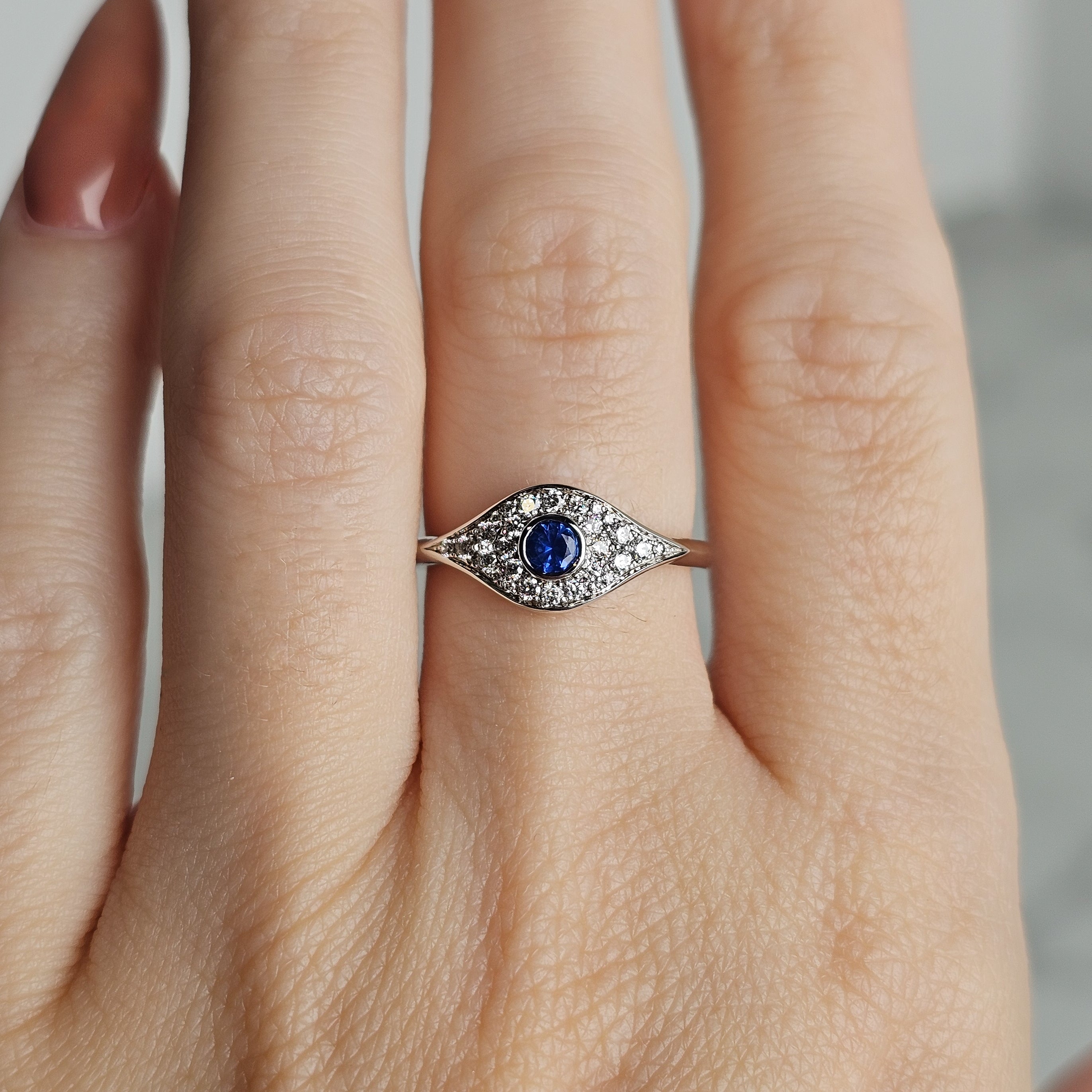 Diamond & Sapphire Evil Eye Ring - White Gold