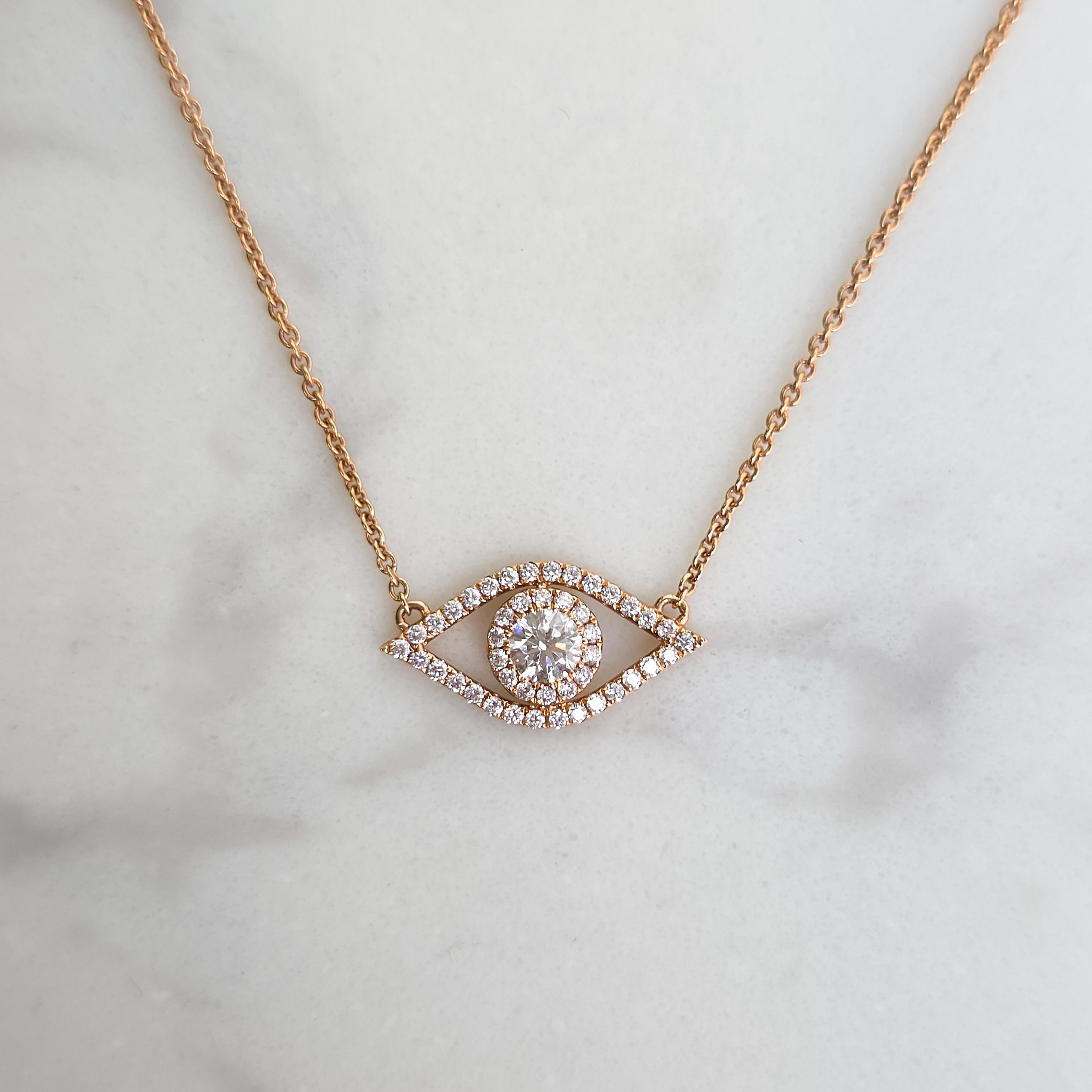 Rose Gold & Diamond Evil Eye Necklace