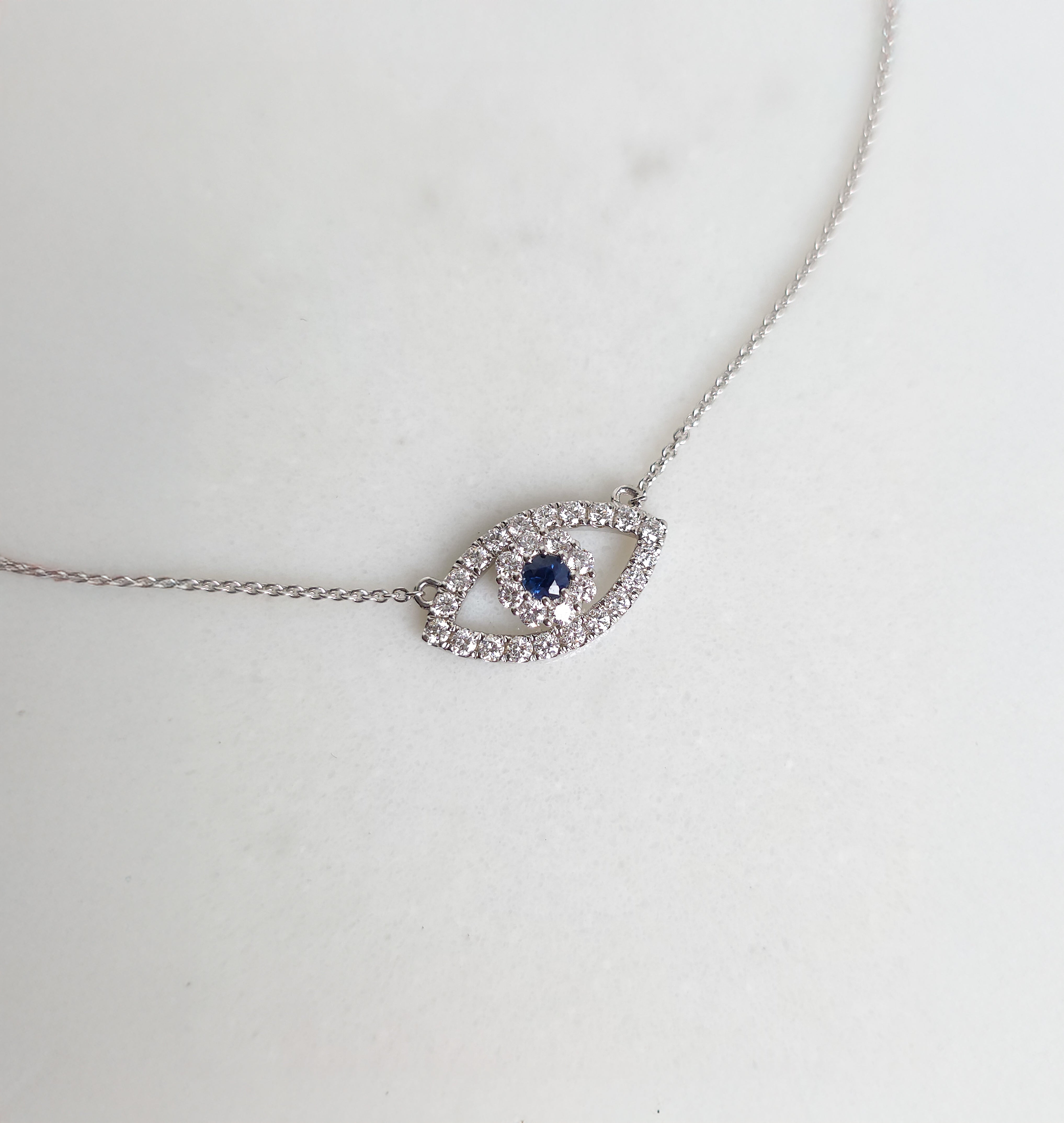 Evil Eye Sapphire & White Gold Necklace