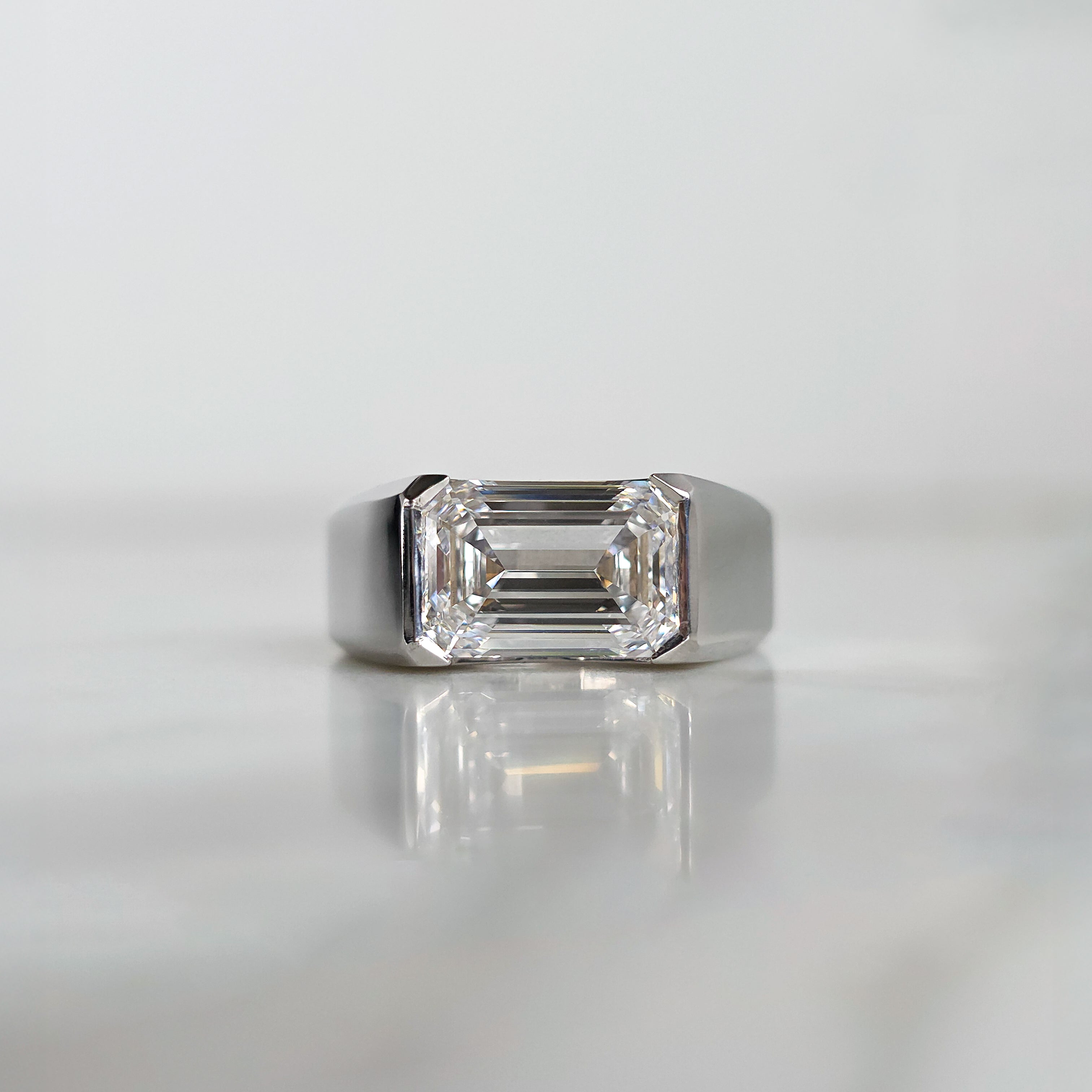 Half Bezel Signet Ring - Emerald Cut