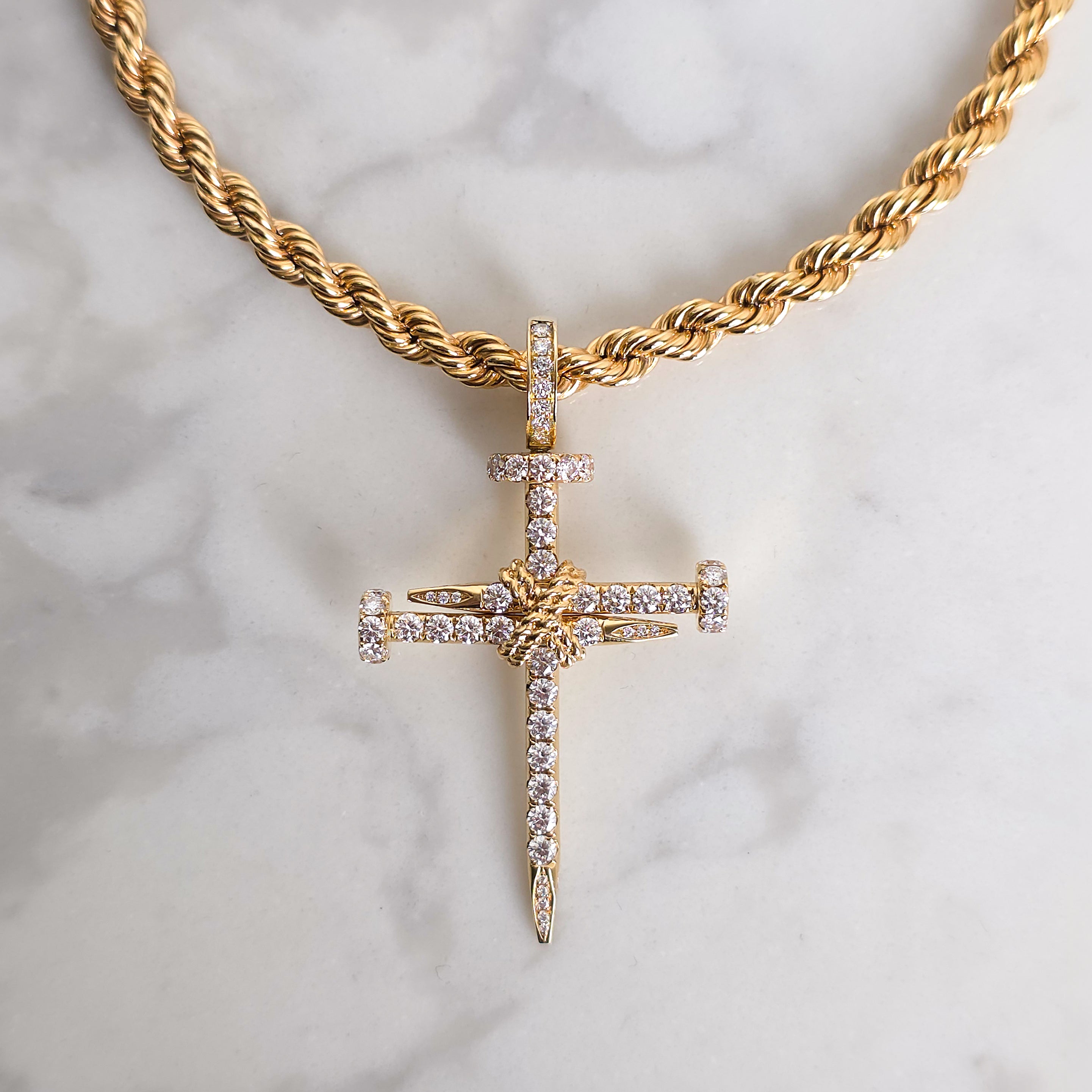 Diamond Nail Cross Yellow Gold - Large