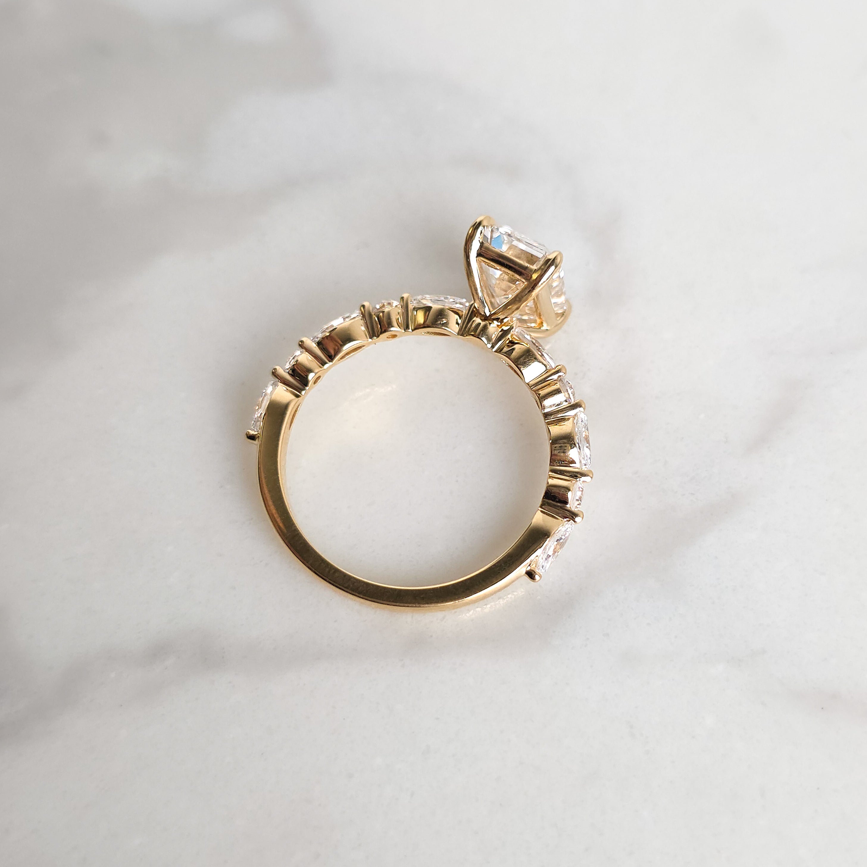 Emerald Cut Engagement Ring with Alternating Band  - 2.78cttw