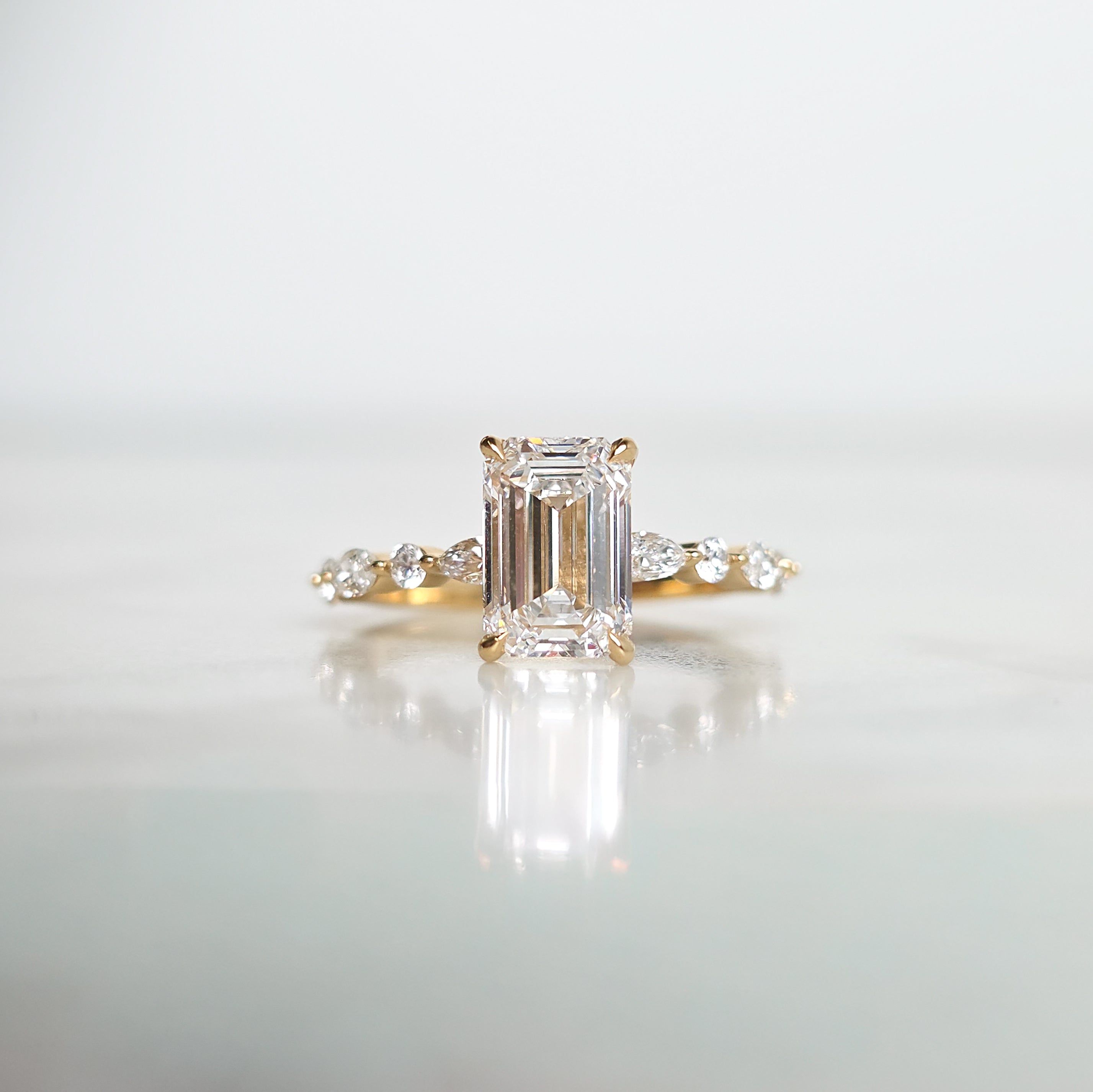 Emerald Cut Engagement Ring with Alternating Band  - 2.78cttw