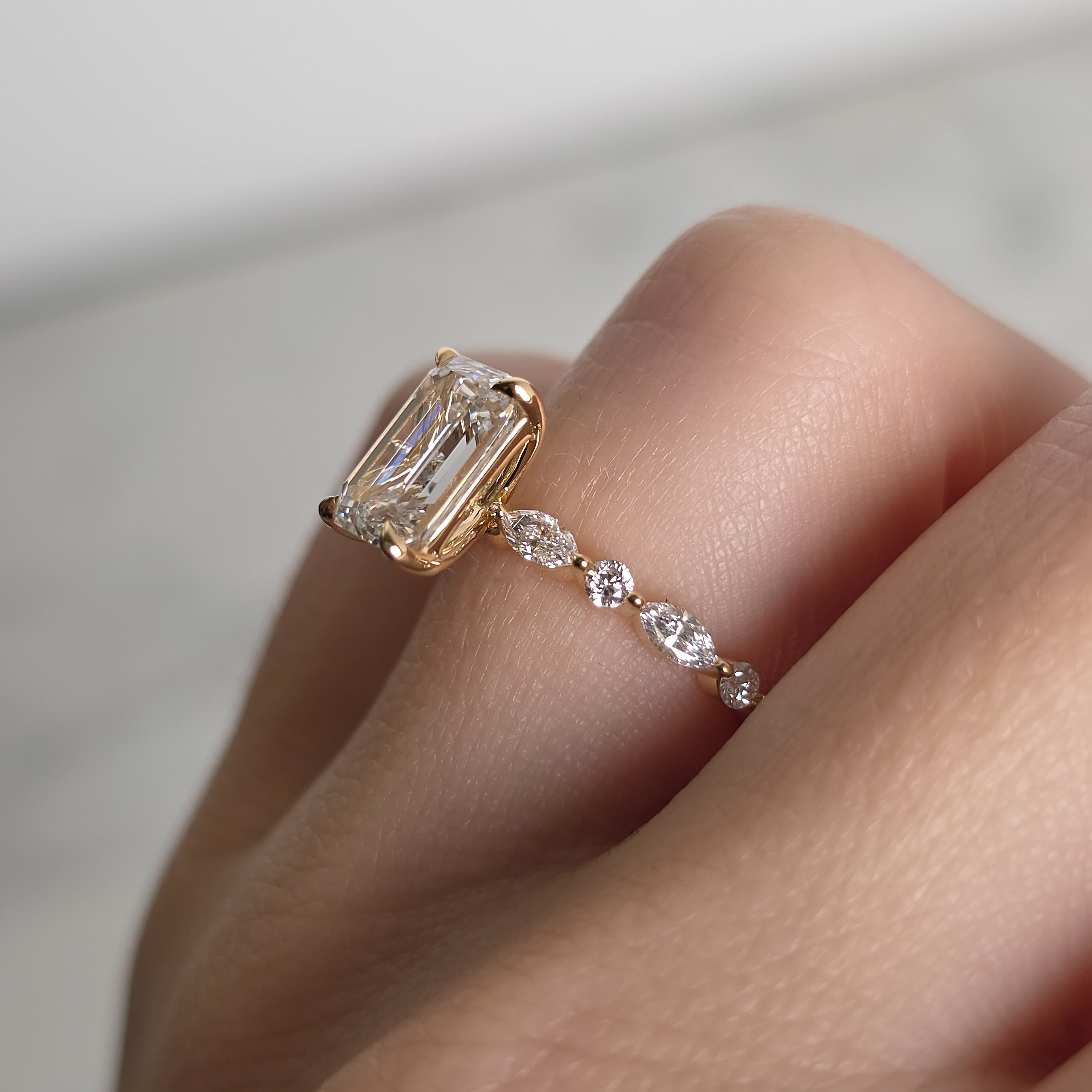 Emerald Cut Engagement Ring with Alternating Band  - 2.78cttw