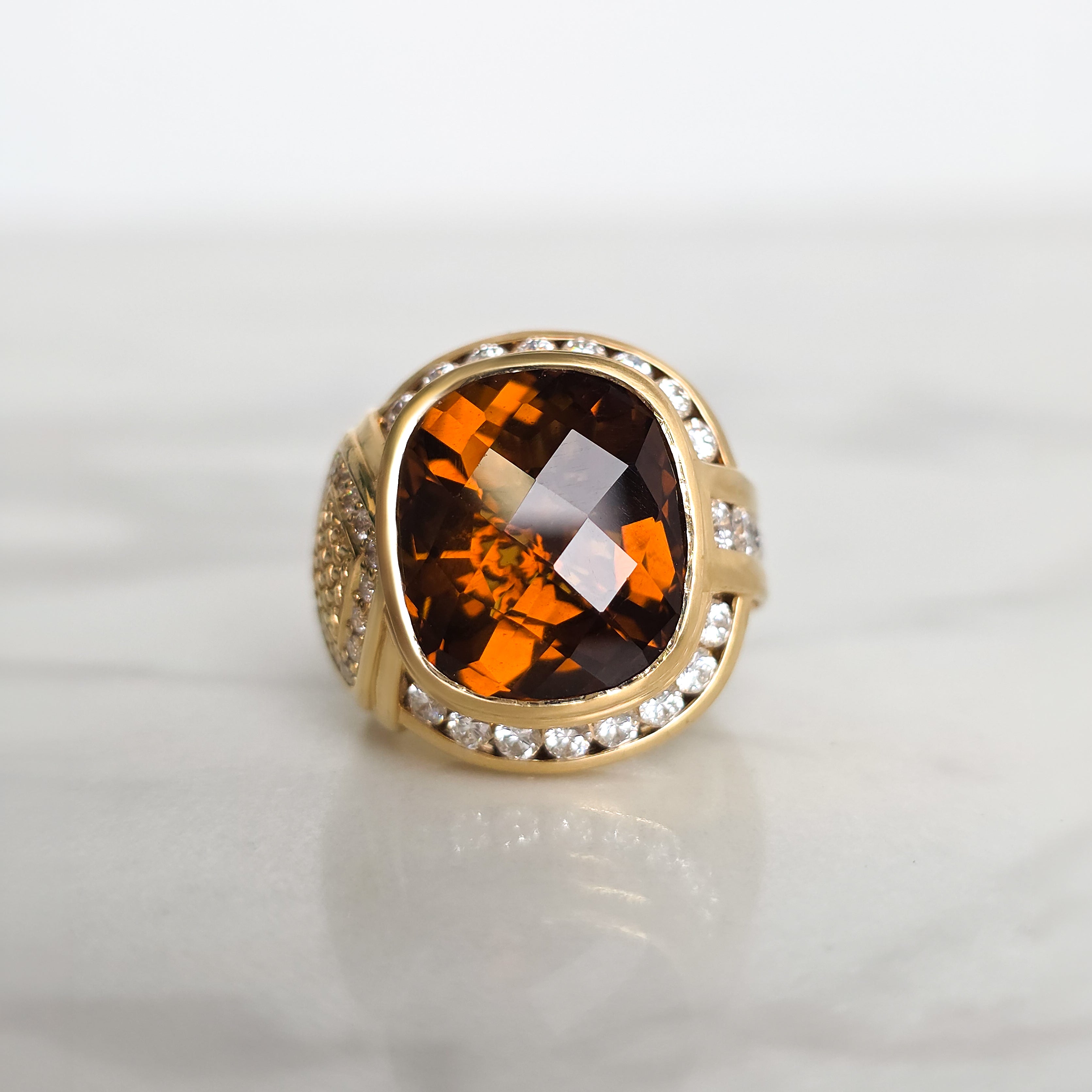 Whisky Quartz Signet Ring