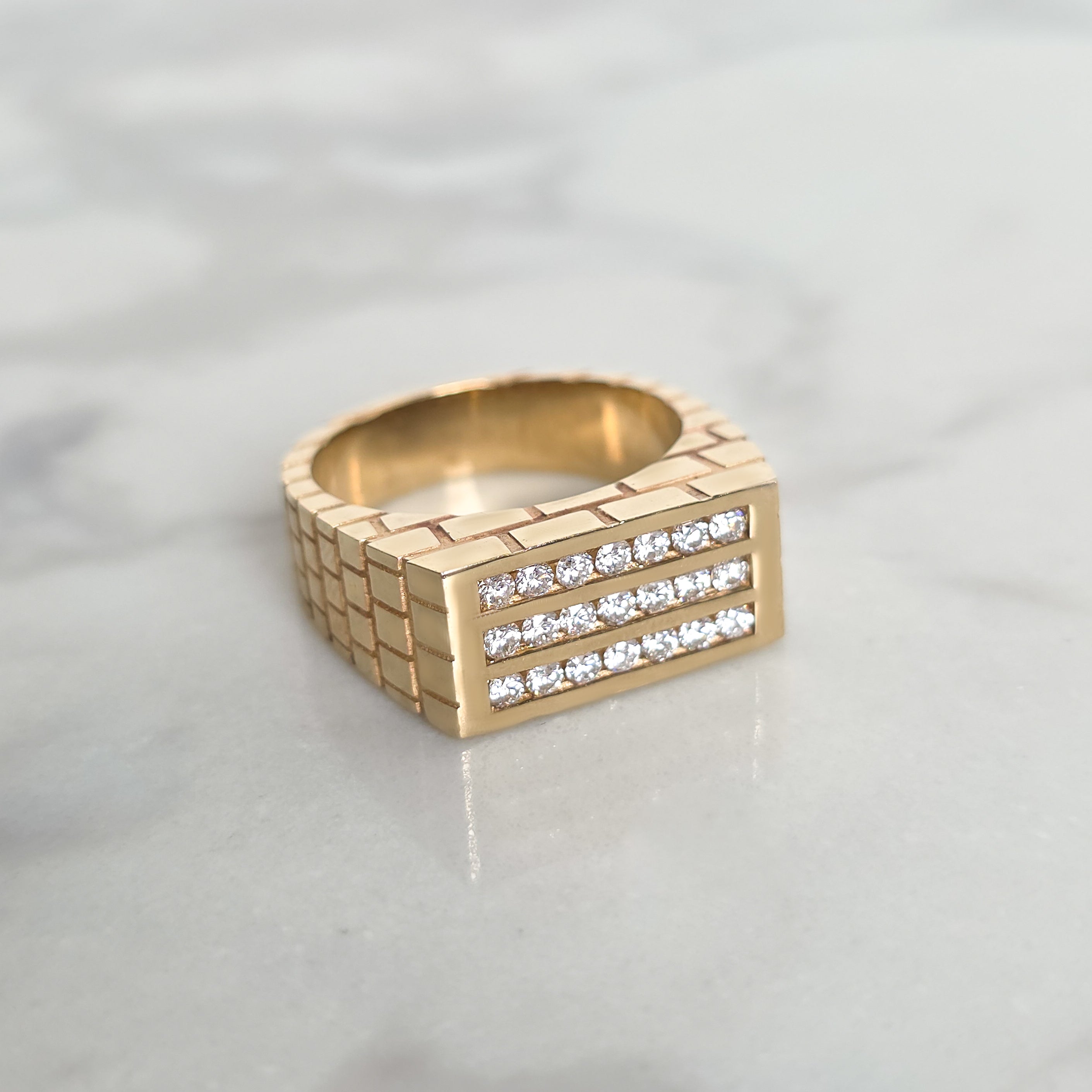 Gold Bricks Signet Ring