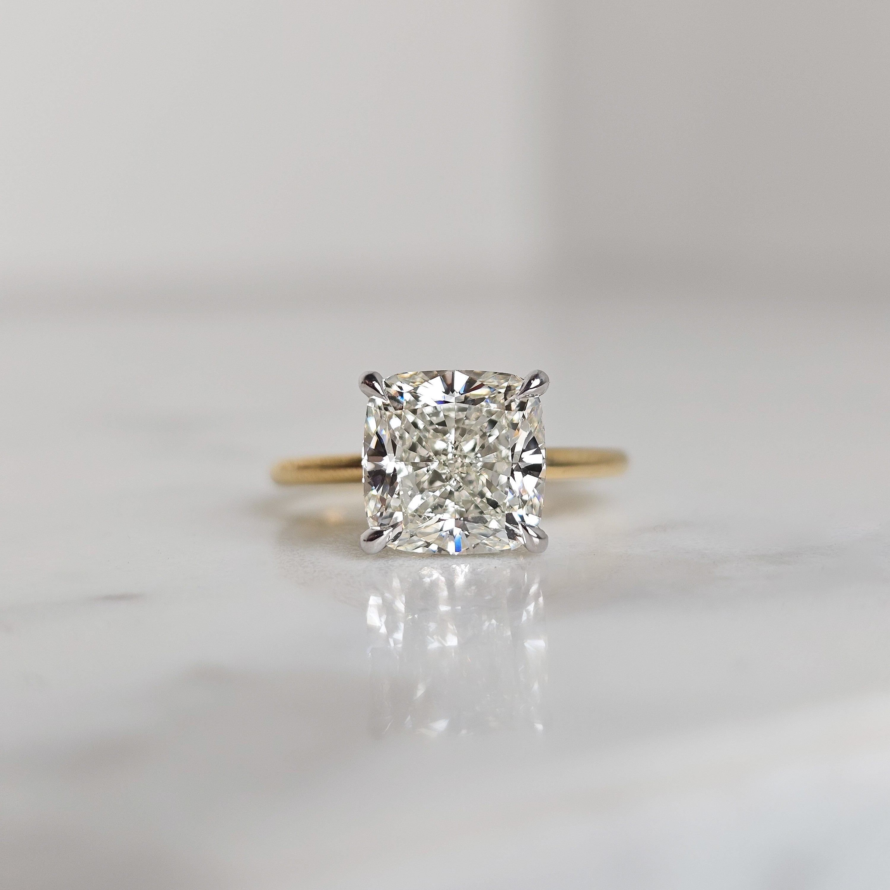 Cushion Cut Solitaire Ring 3.50ct Diamond in a two tone setting 