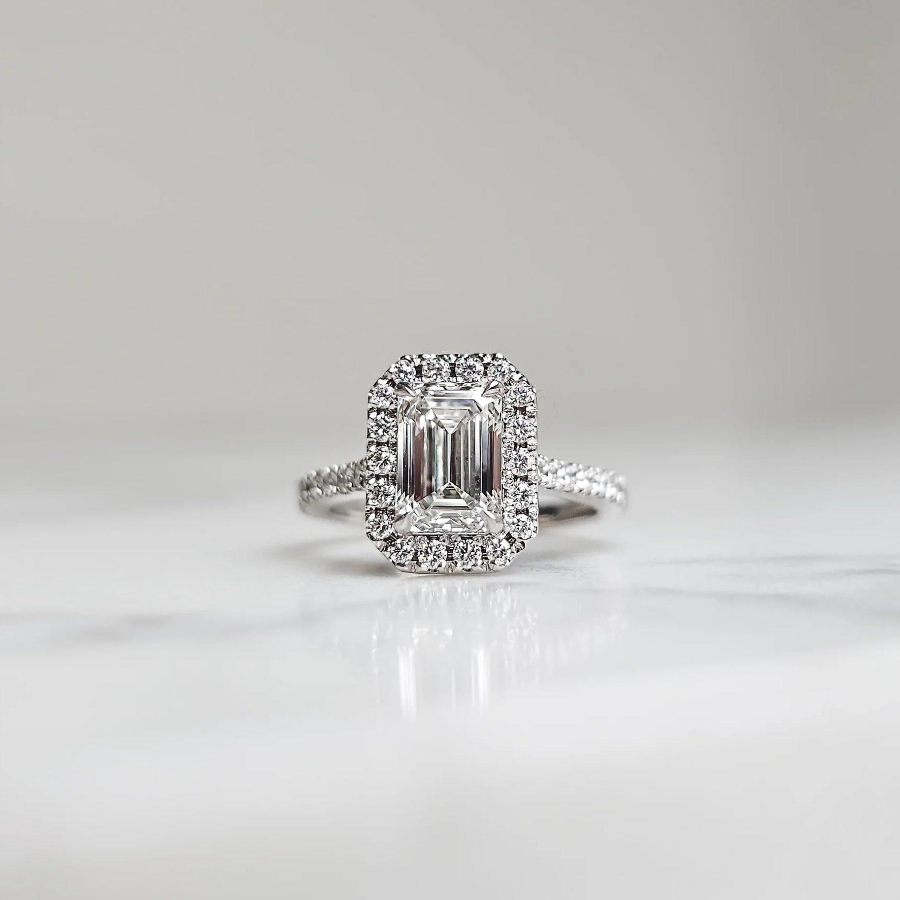 Emerald Cut Halo Engagement Ring