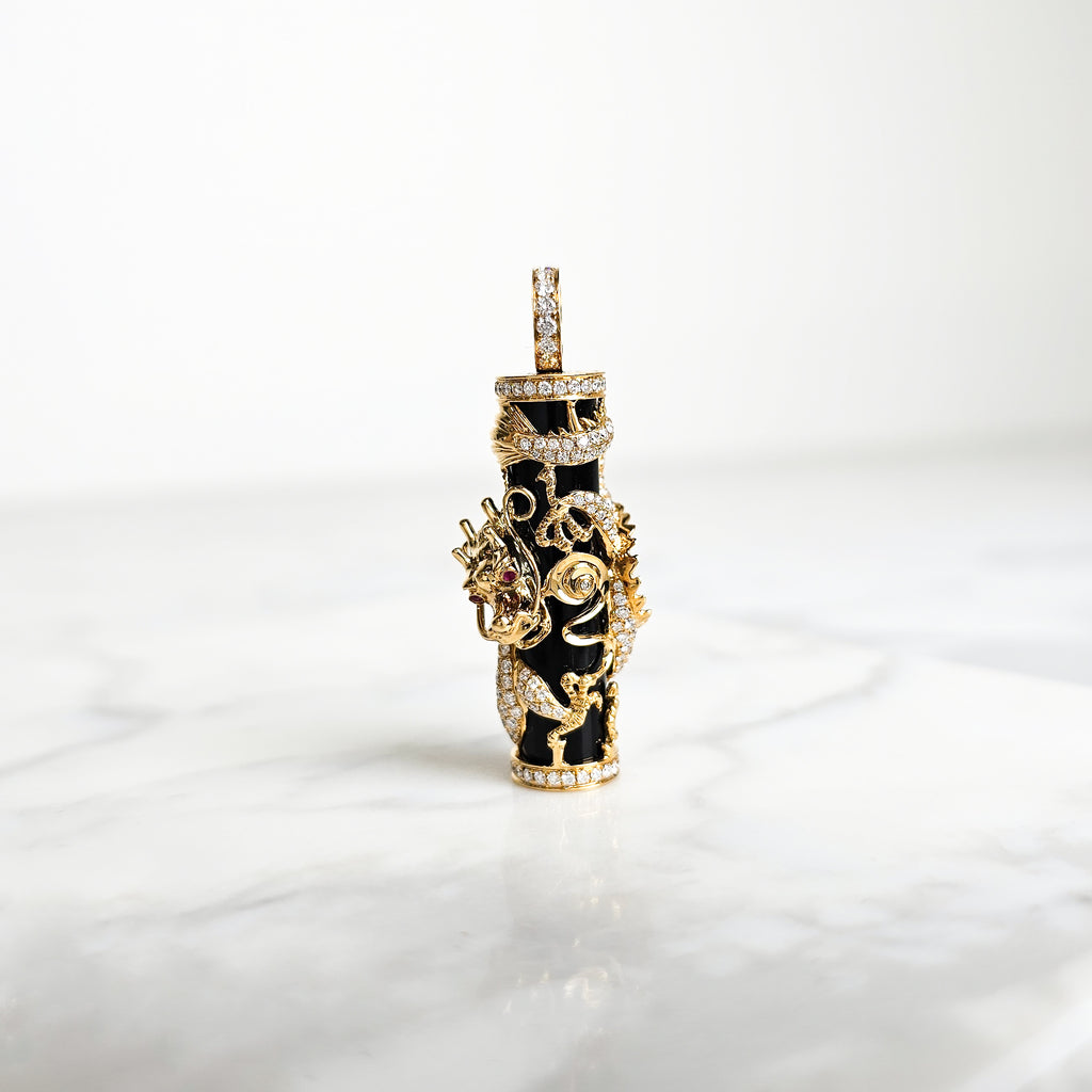 Chinese Dragon Pendant with Obsidian & Ruby