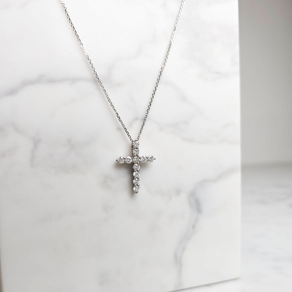 Diamond Cross Pendant with Invisible Bale - White Gold
