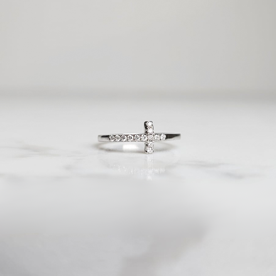 Diamond Pavé Cross Ring - White Ring