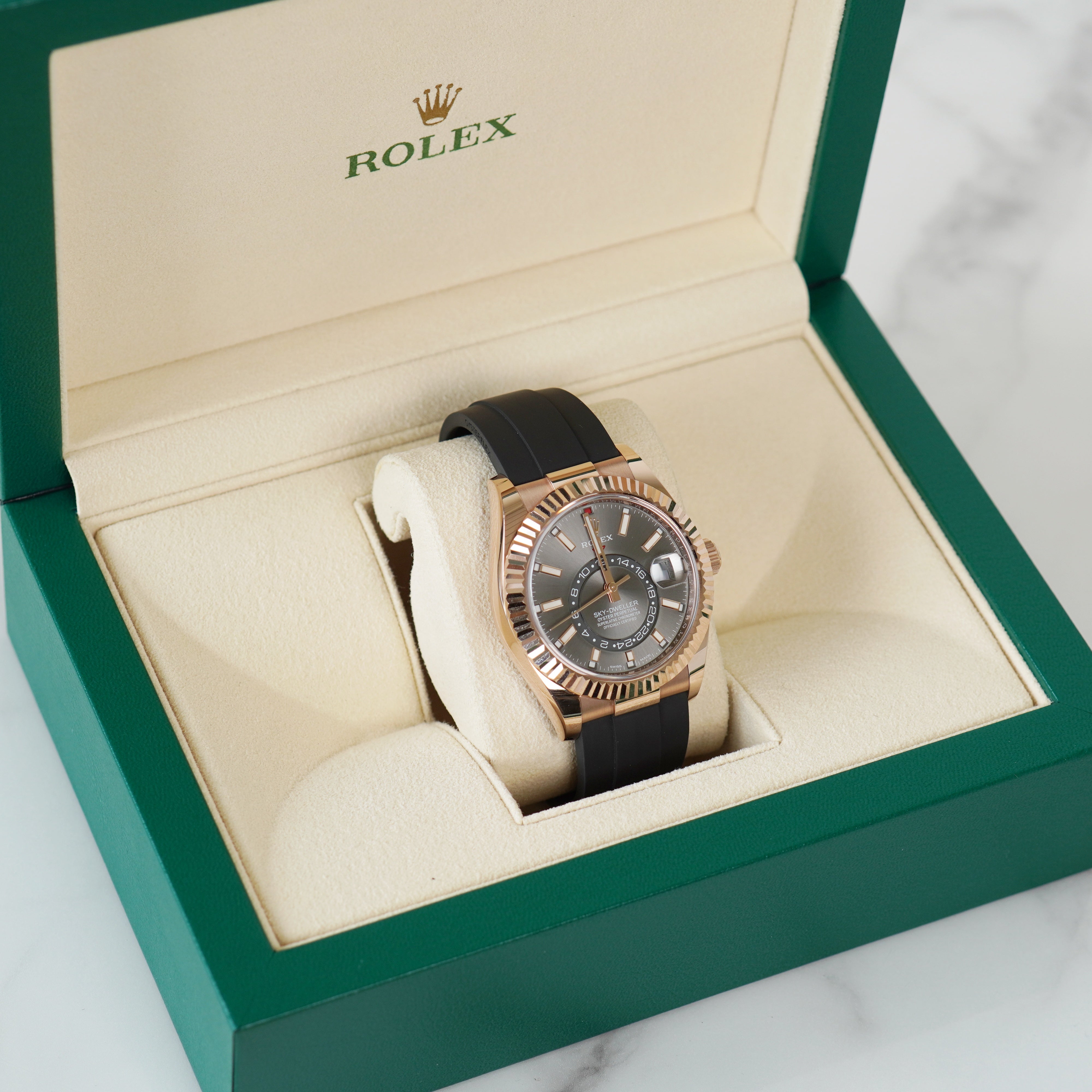 Rolex sky dweller mans watch in rose gold for sale